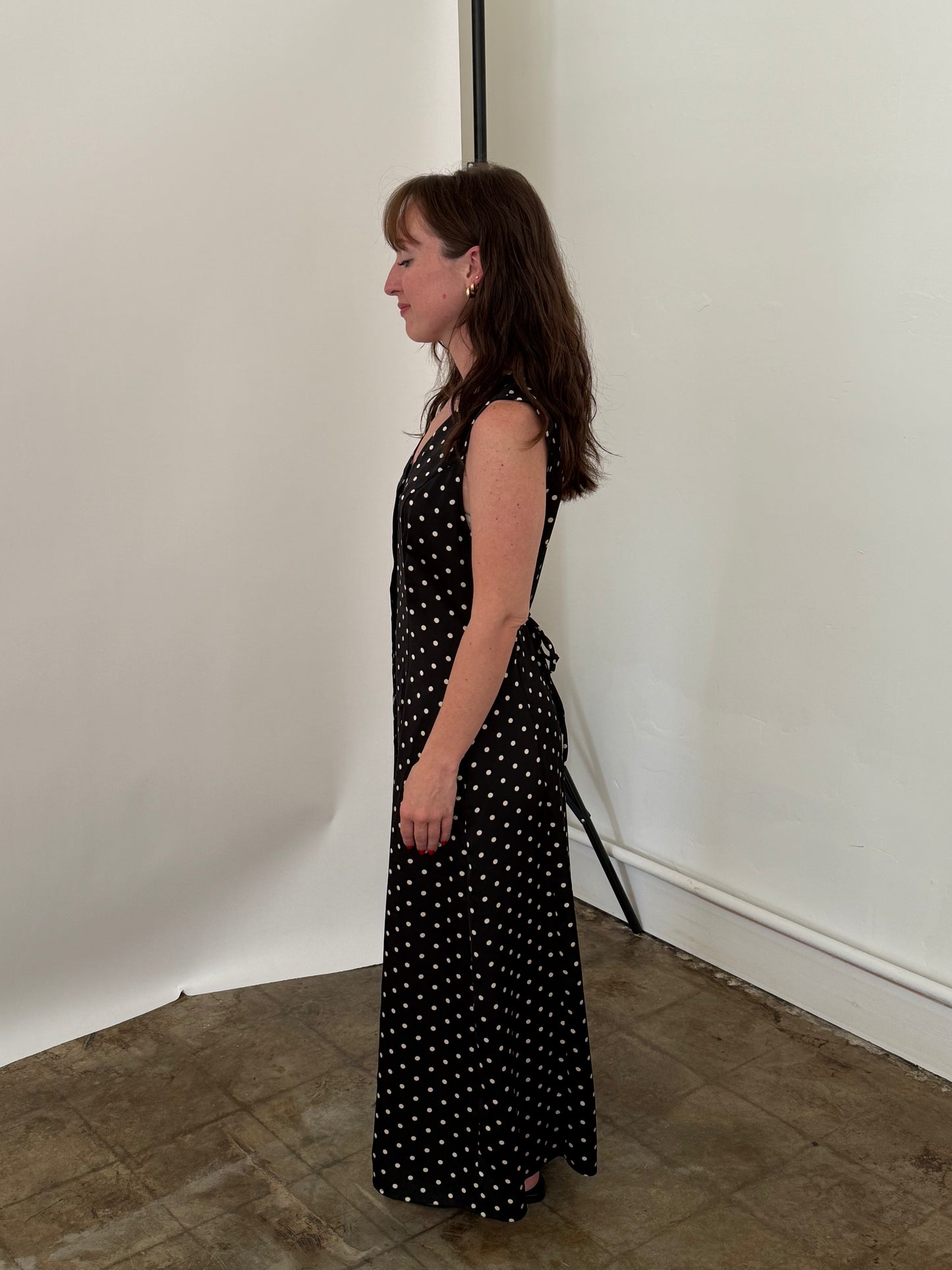 Things Between Daphne Black Polka Dot Sleeveless Maxi Dress