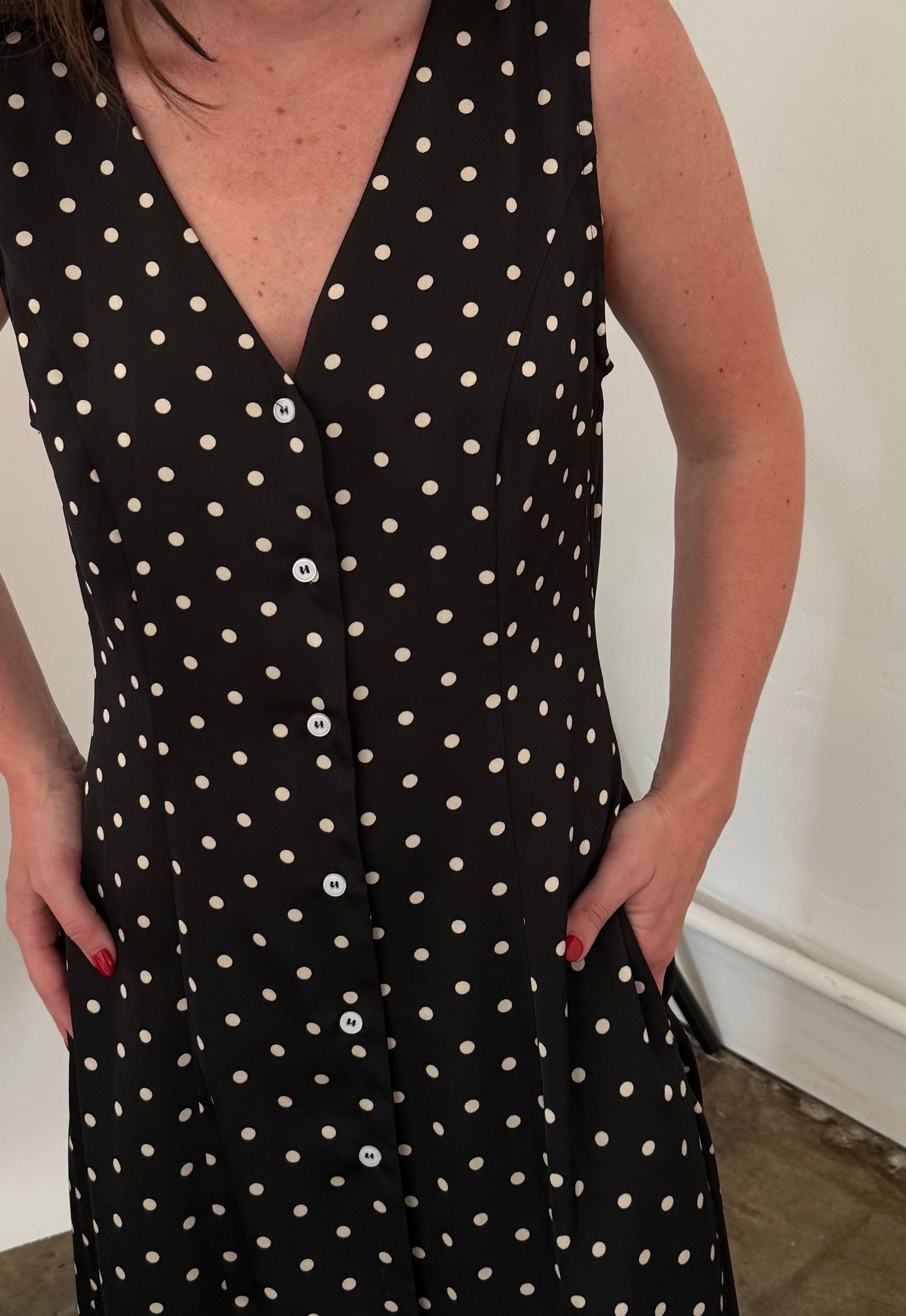 Things Between Daphne Black Polka Dot Sleeveless Maxi Dress