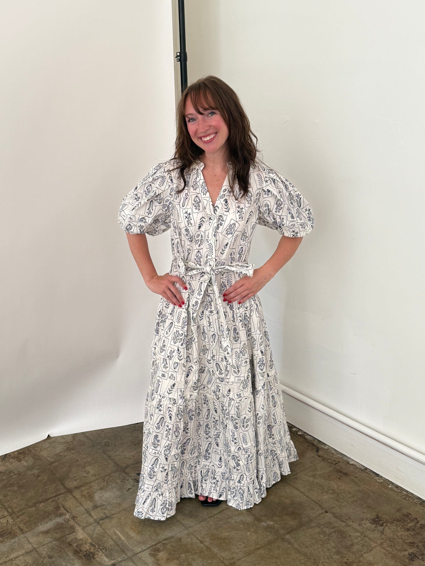 PINCH Dylan Navy Floral Buttoned Midi Dress