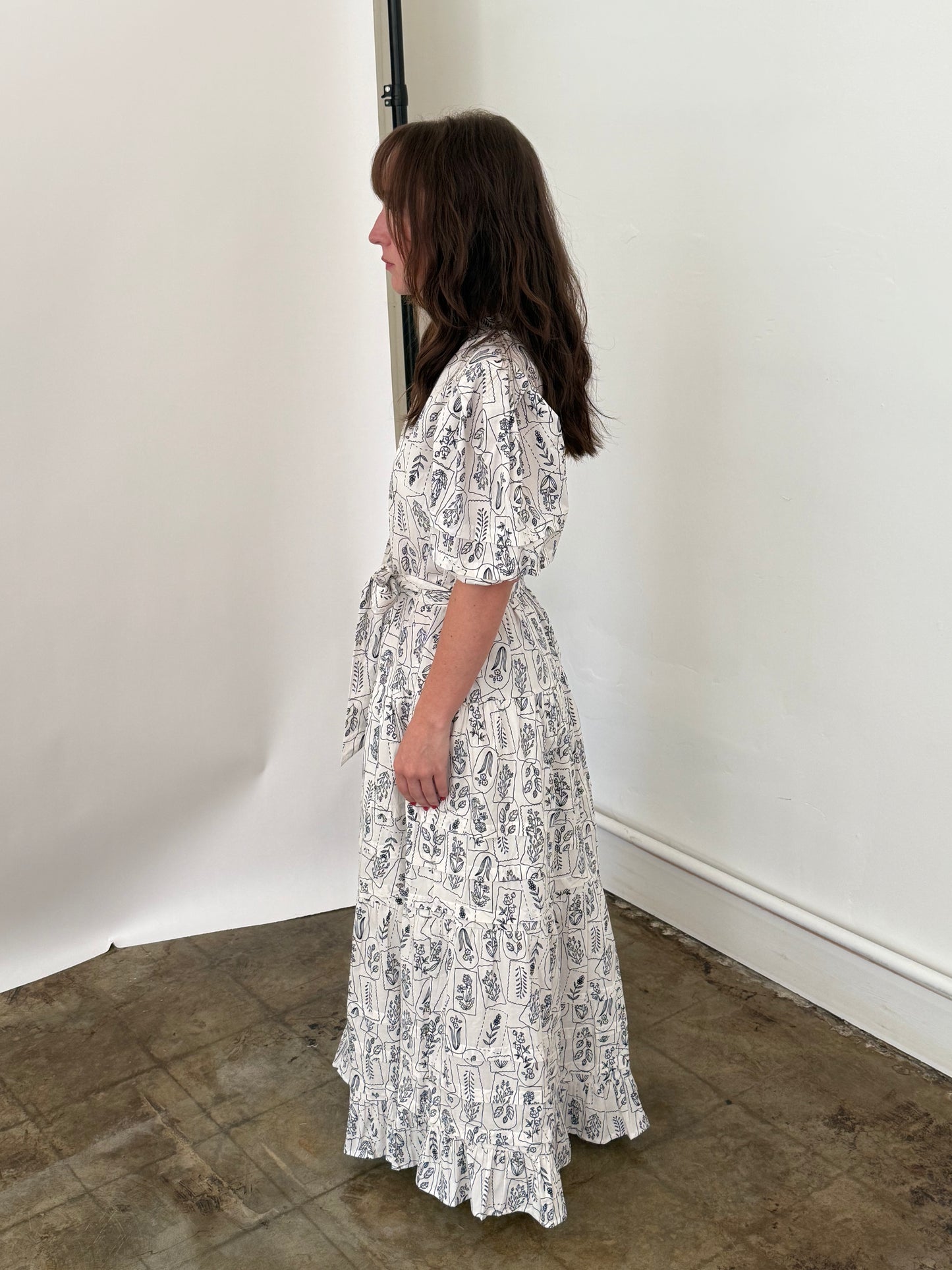 PINCH Dylan Navy Floral Buttoned Midi Dress