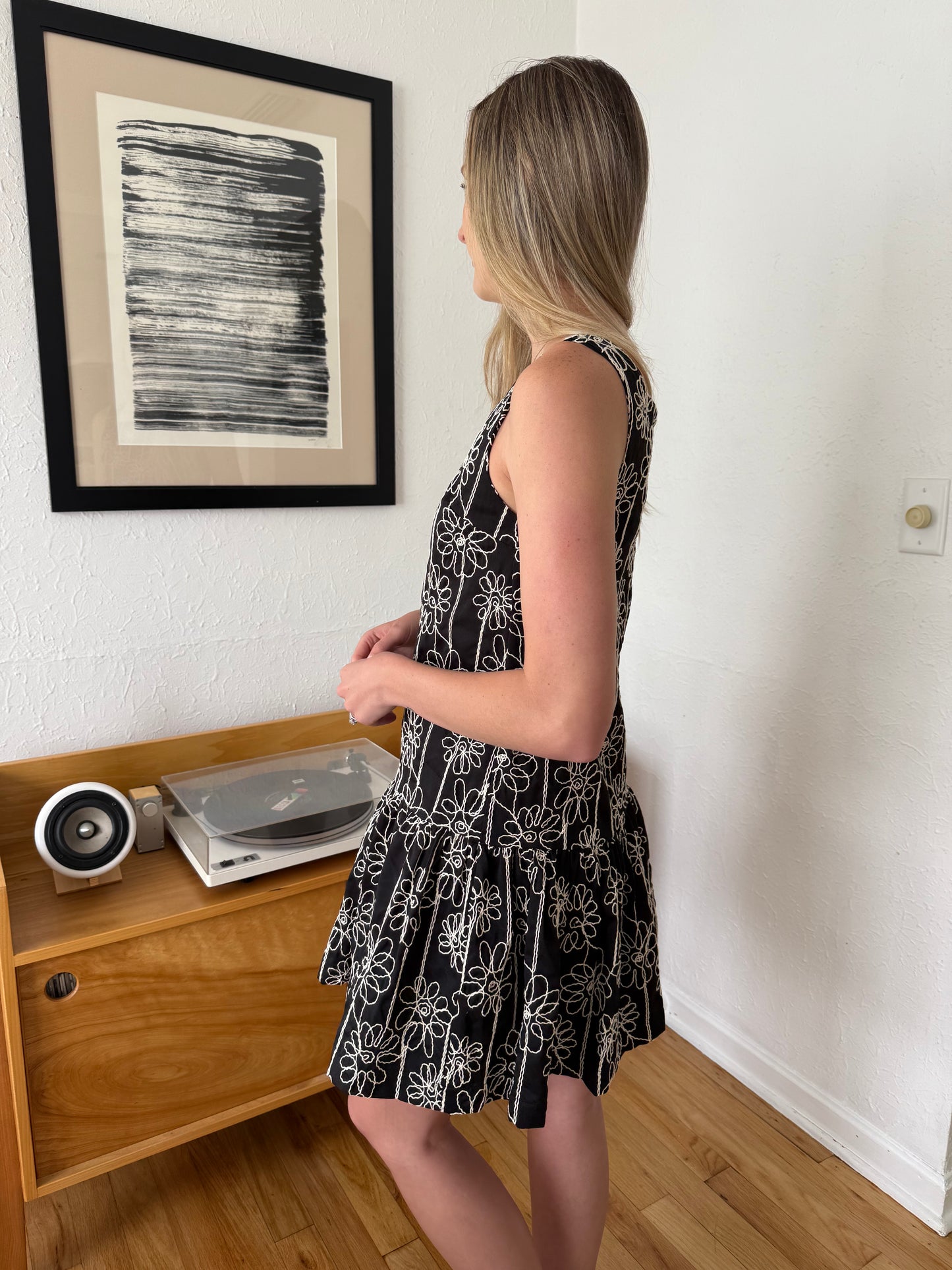 Aureum Emery Black Floral Embroidered Shift Mini Dress