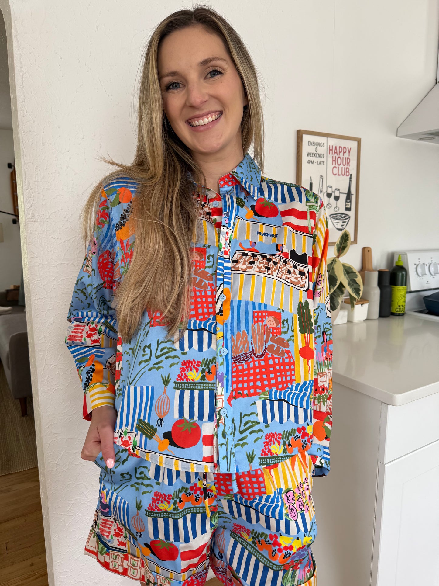 FRNCH Cloane Bold Market Print Buttoned Top