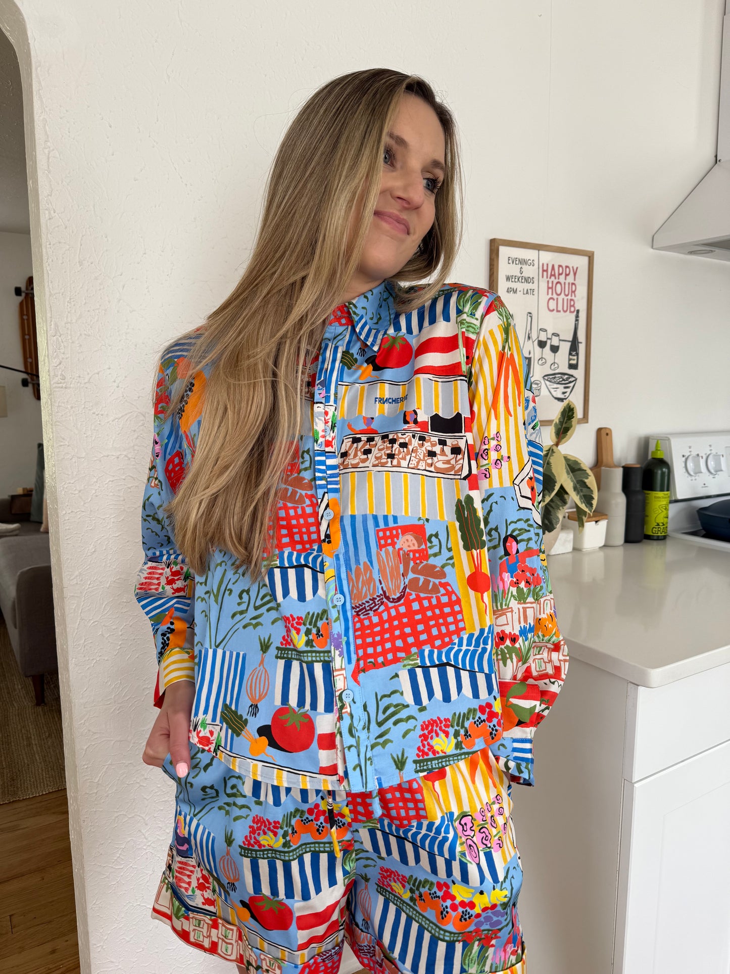 FRNCH Cloane Bold Market Print Buttoned Top