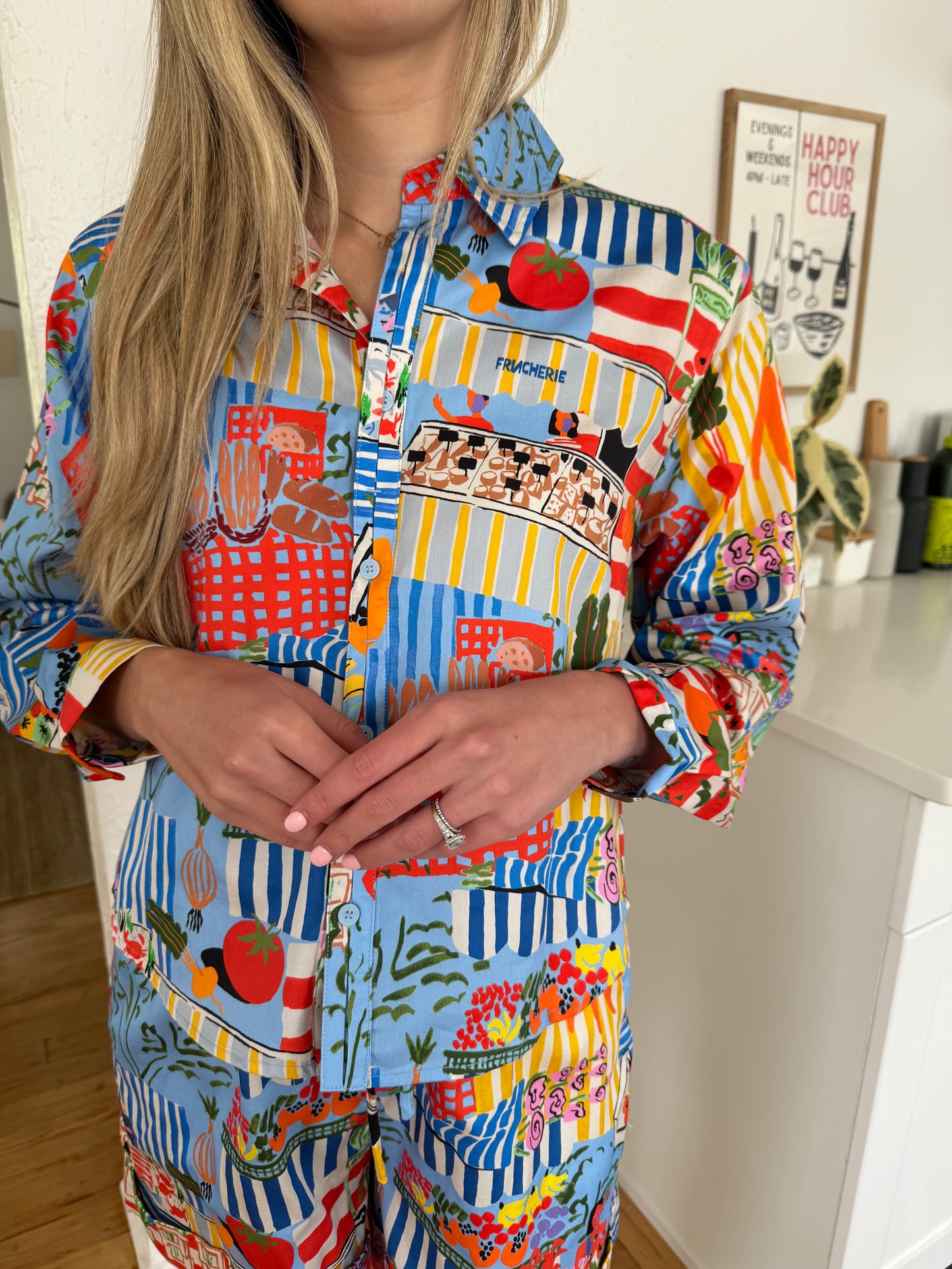 FRNCH Cloane Bold Market Print Buttoned Top