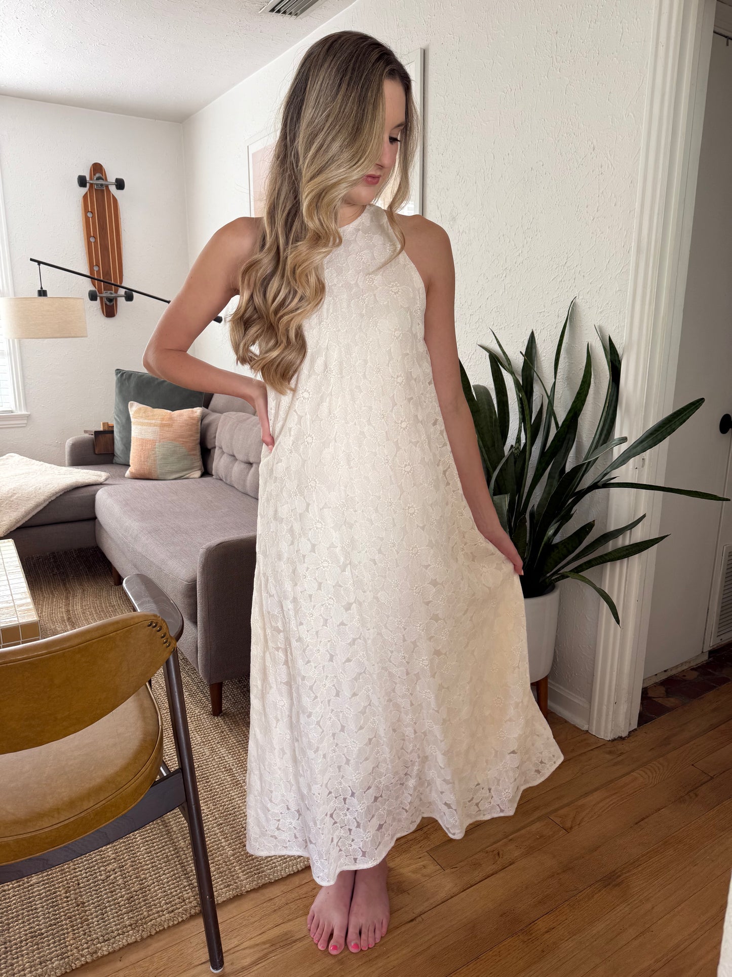 FRNCH Eliza Cream Lace Overlay Tank Midi Dress