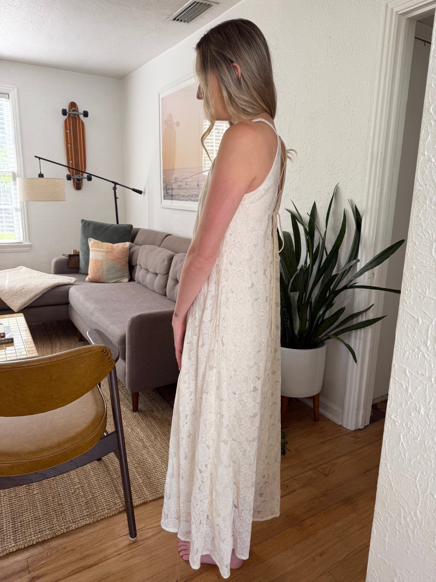 FRNCH Eliza Cream Lace Overlay Tank Midi Dress