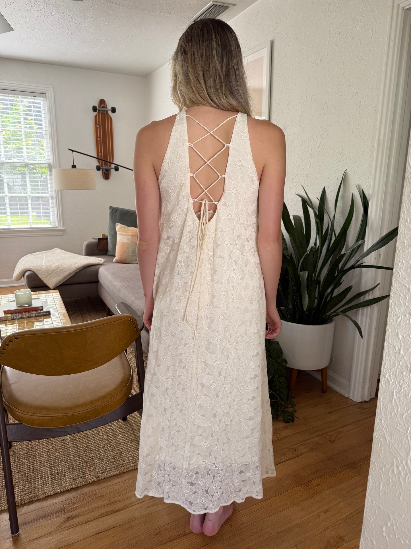 FRNCH Eliza Cream Lace Overlay Tank Midi Dress