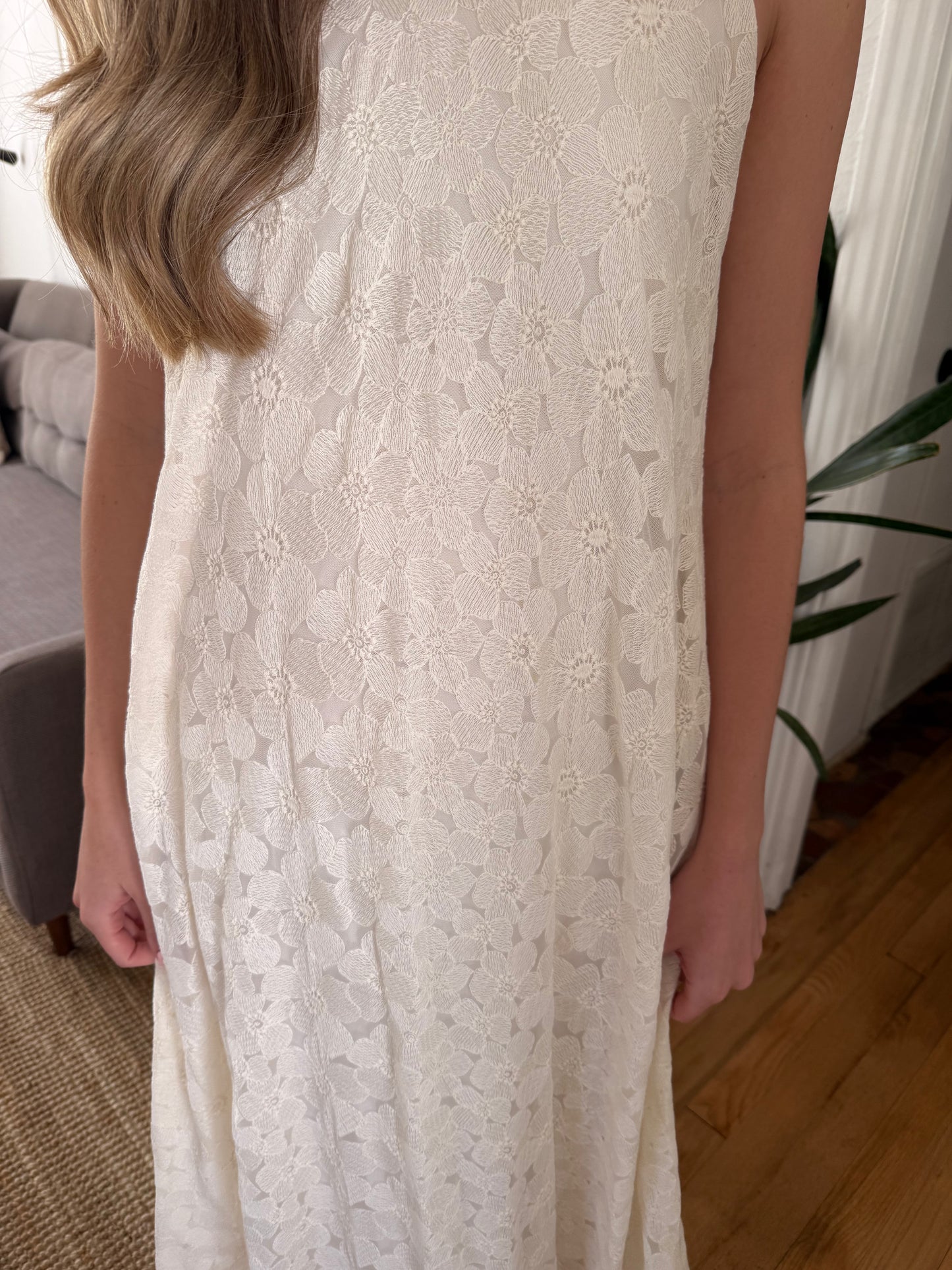 FRNCH Eliza Cream Lace Overlay Tank Midi Dress
