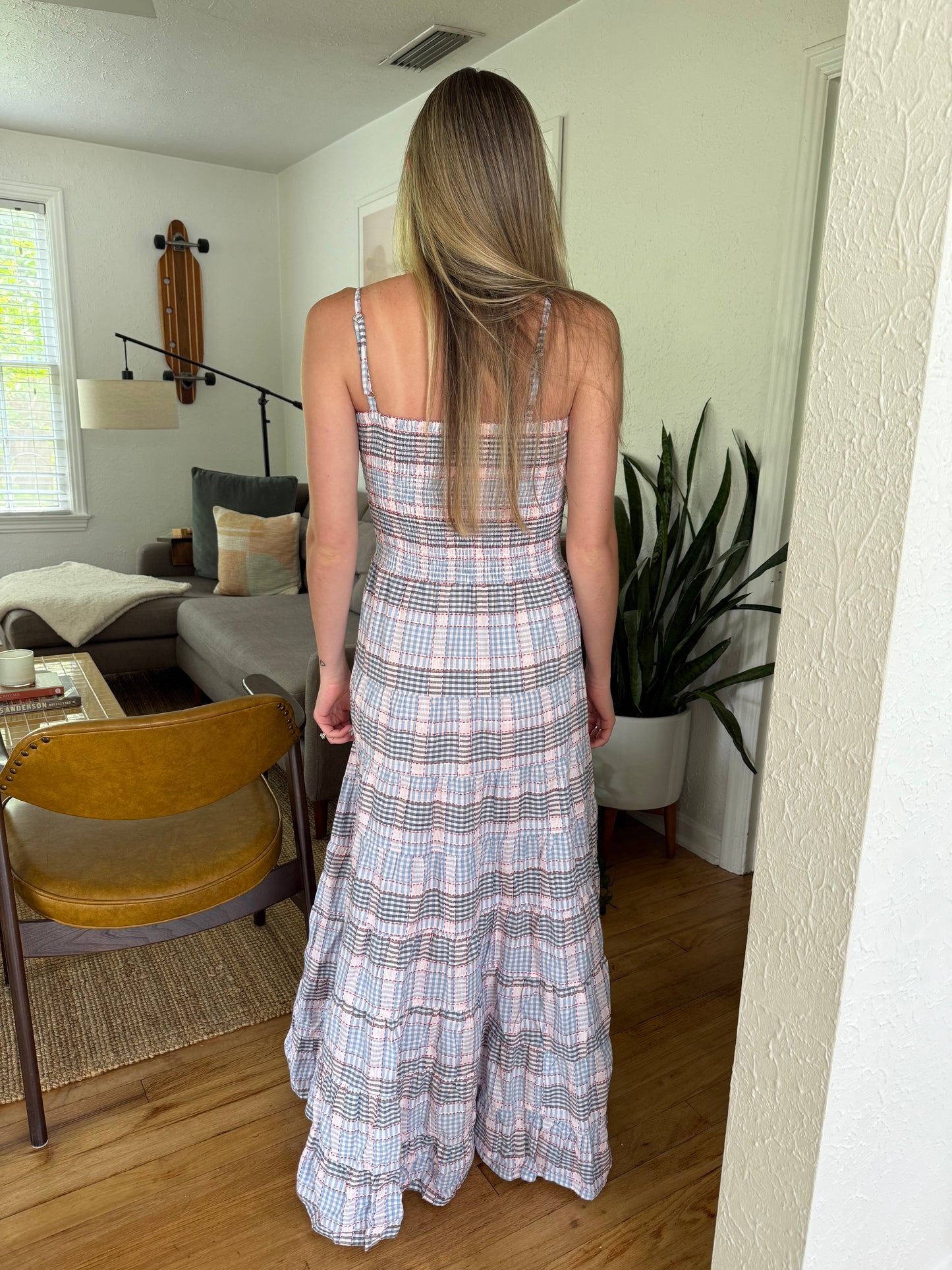 FRNCH Dalel Americana Gingham Print Shirred Maxi Dress