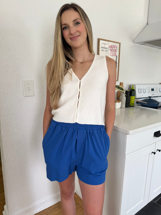 Things Between Grady Relaxed Cotton Elastic Shorts (Blue) S