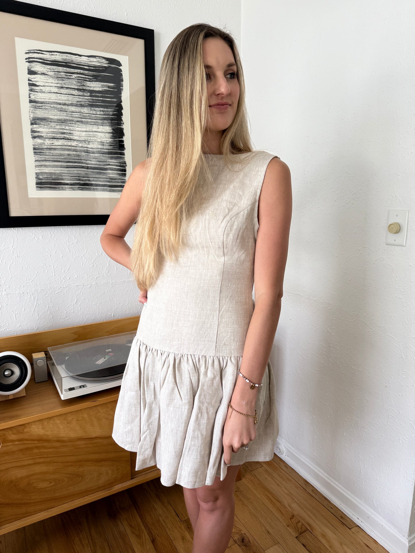 Sofie the Label Hadley Linen Drop Peplum Mini Dress (Natural)