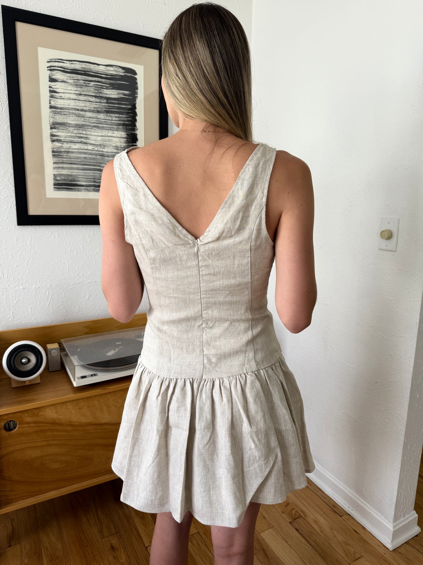 Sofie the Label Hadley Linen Drop Peplum Mini Dress (Natural)
