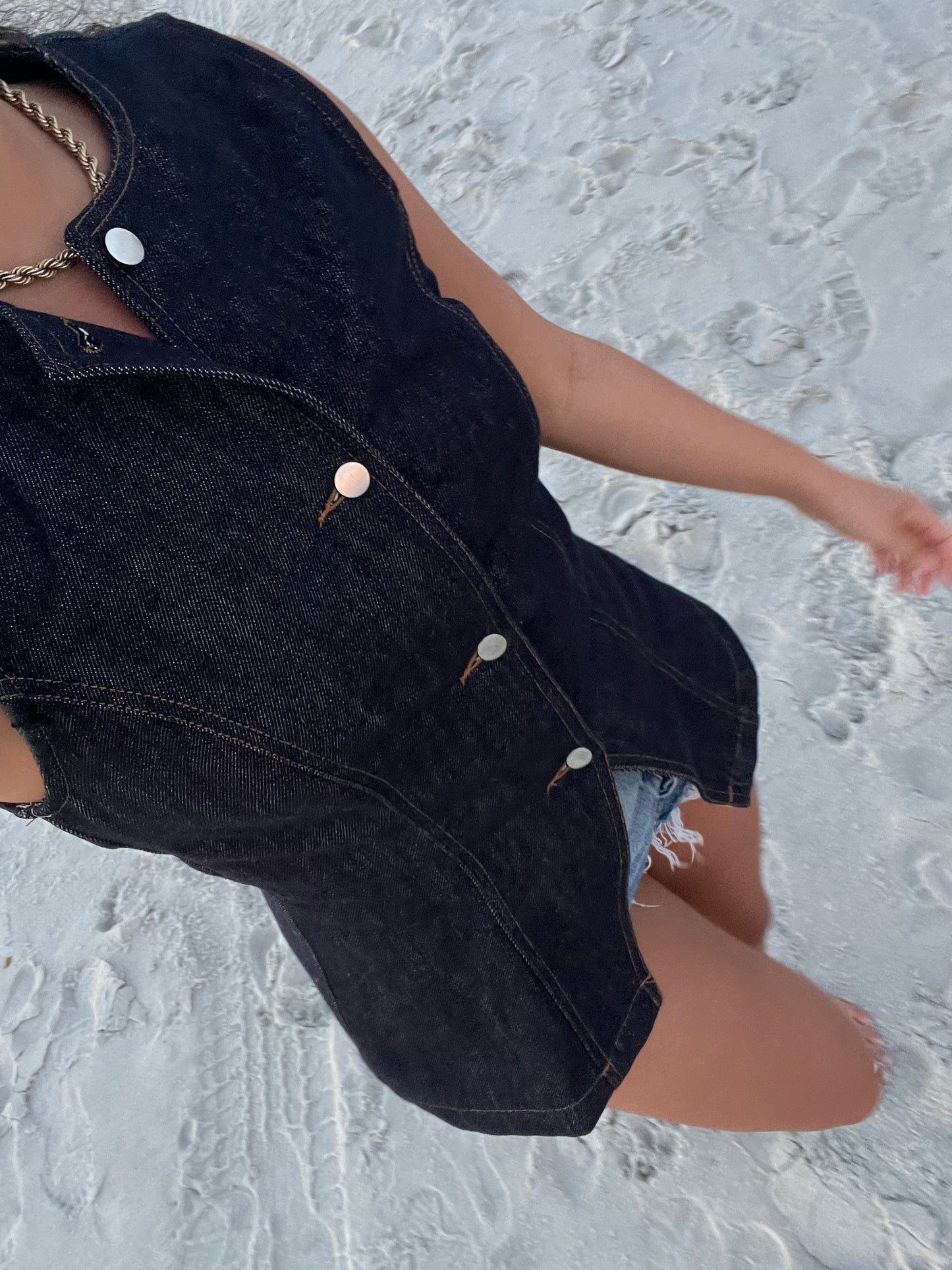 Loucia Annie Dark Denim Buttoned Vest Top