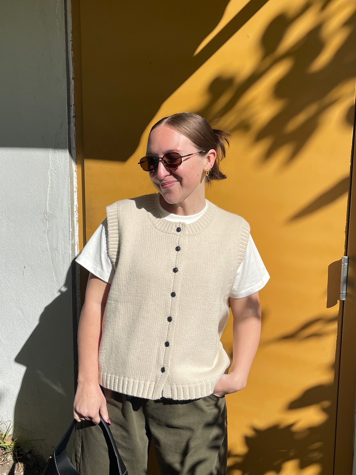 Sofie the Label Jordan Cream Knit Buttoned Sleeveless Top