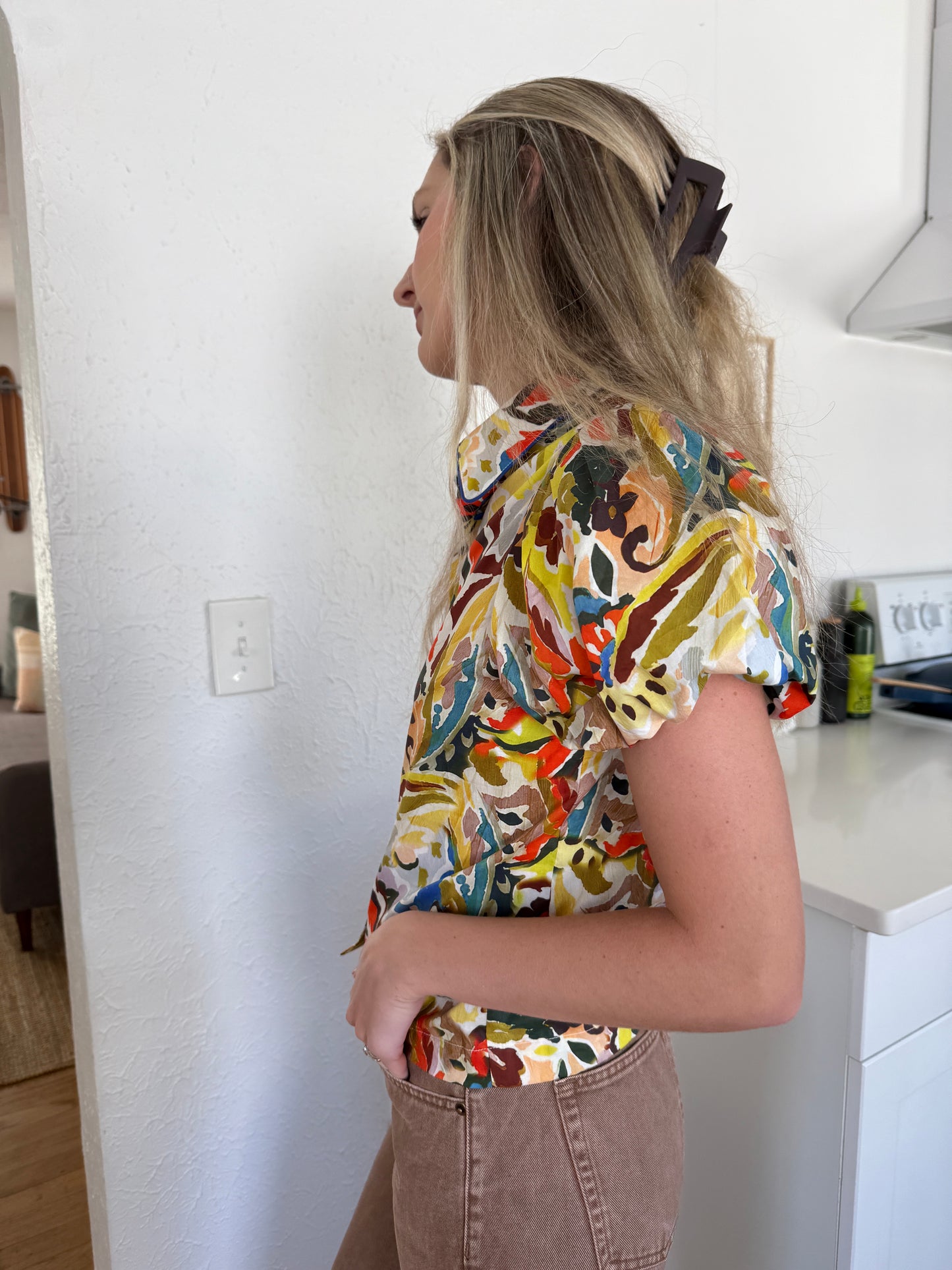 PINCH Nancy Collared Floral Print Button Top