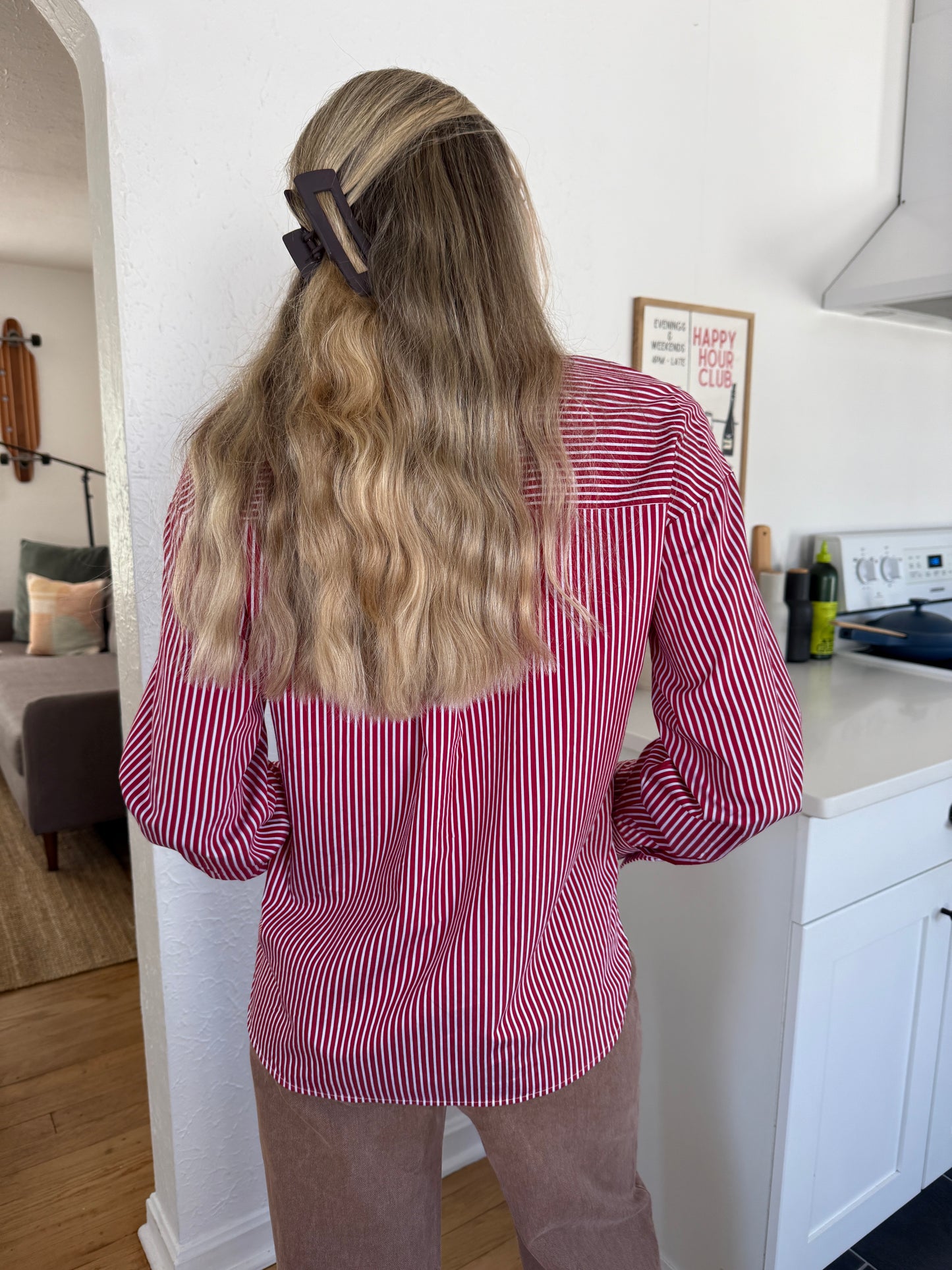 Aureum Nessa Red and White Striped Long Sleeve Button Top