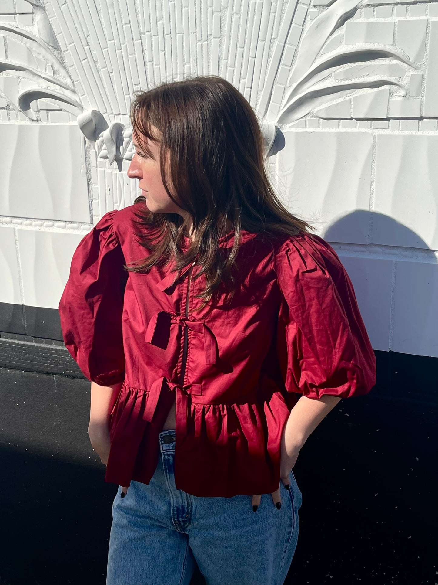 Sofie the Label Cara Cotton Poplin Tie Top (Burgundy)