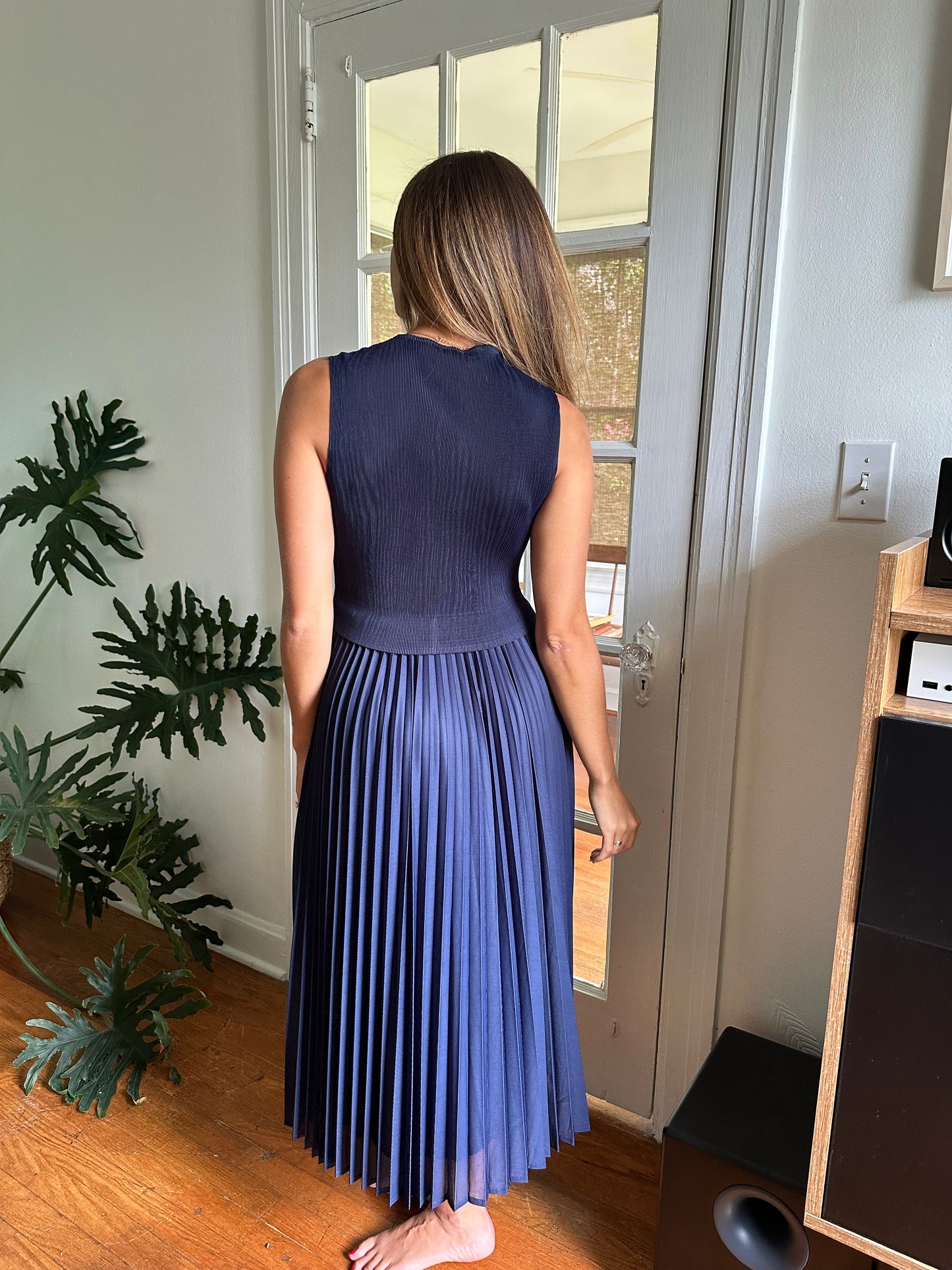Current Air Cari Ribbed Contrast Pleated Midi Dress