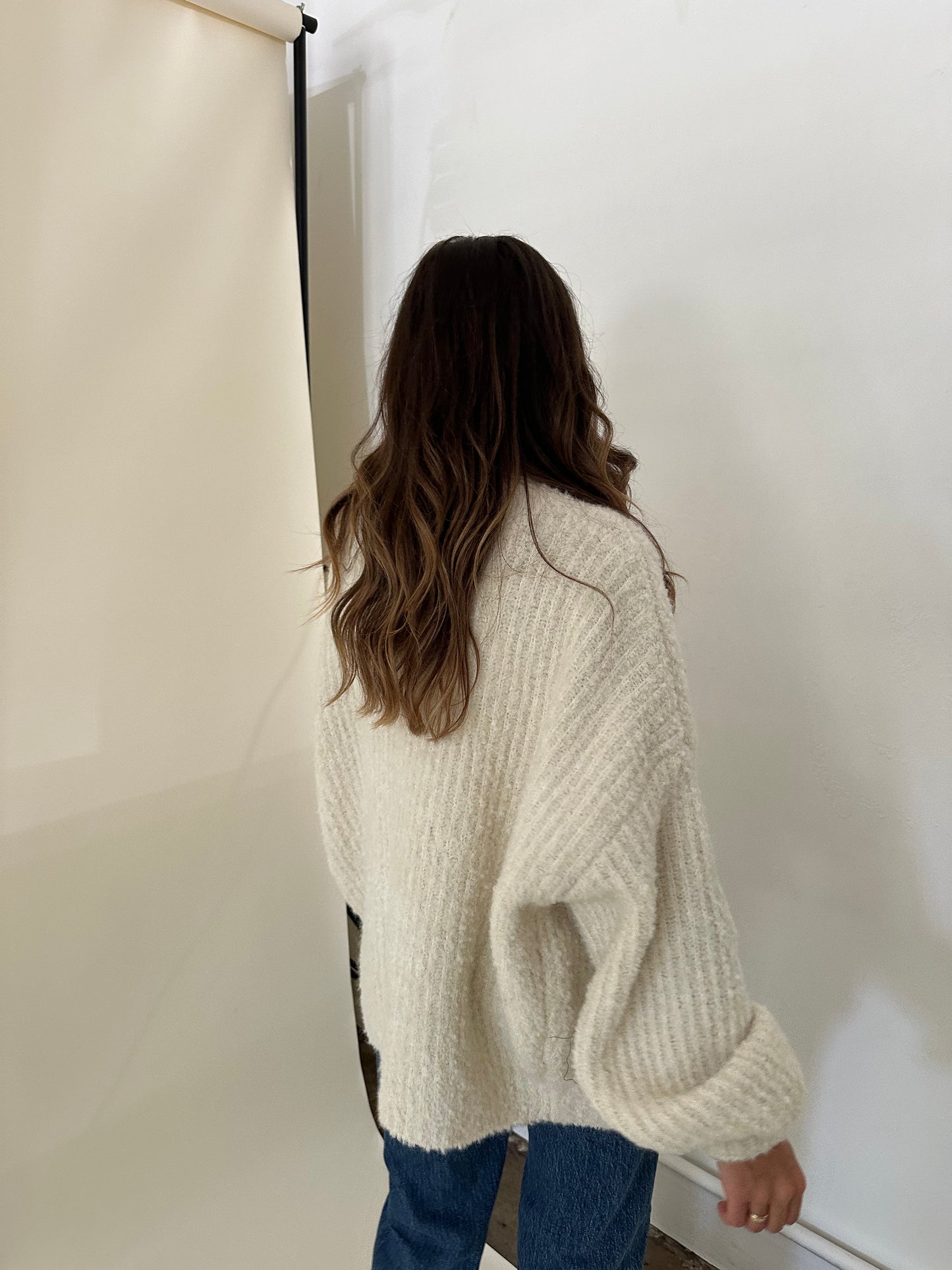 Darla Chunky Ribbed Open Wool Knit Cardigan (Cream)
