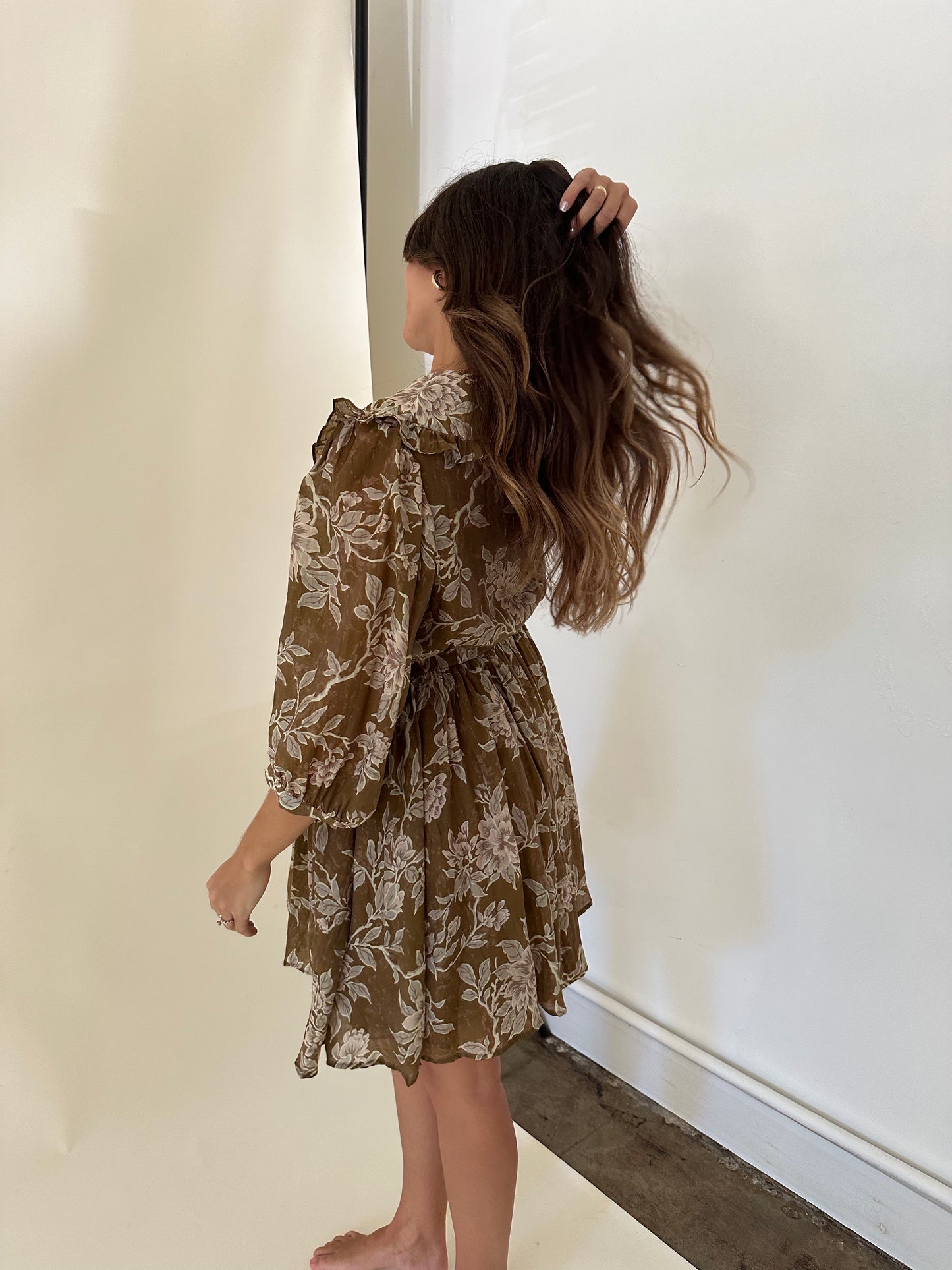 Sofie the Label Demi Sage Floral Ruffle Collar Mini Dress