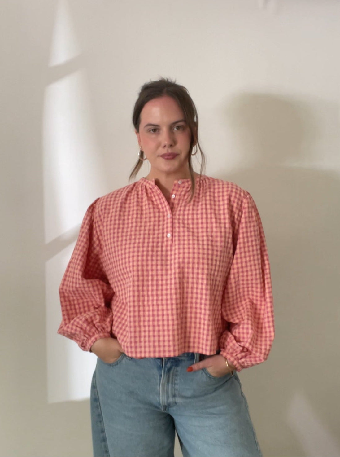 FRNCH Ismery Pink Gingham Cotton Buttoned Top