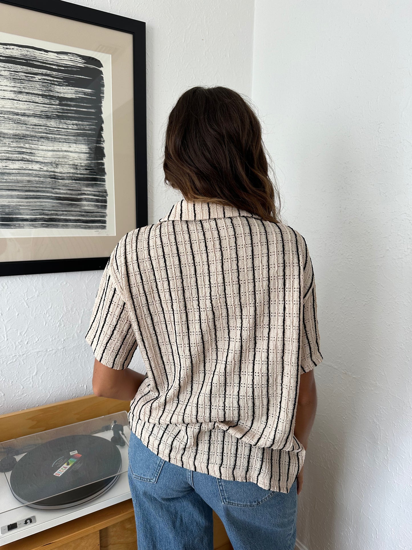 Bailey Rose Emma Black Striped Button Collar Top