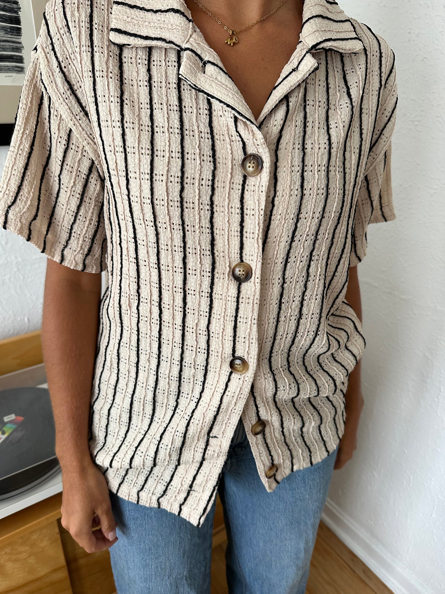Bailey Rose Emma Black Striped Button Collar Top