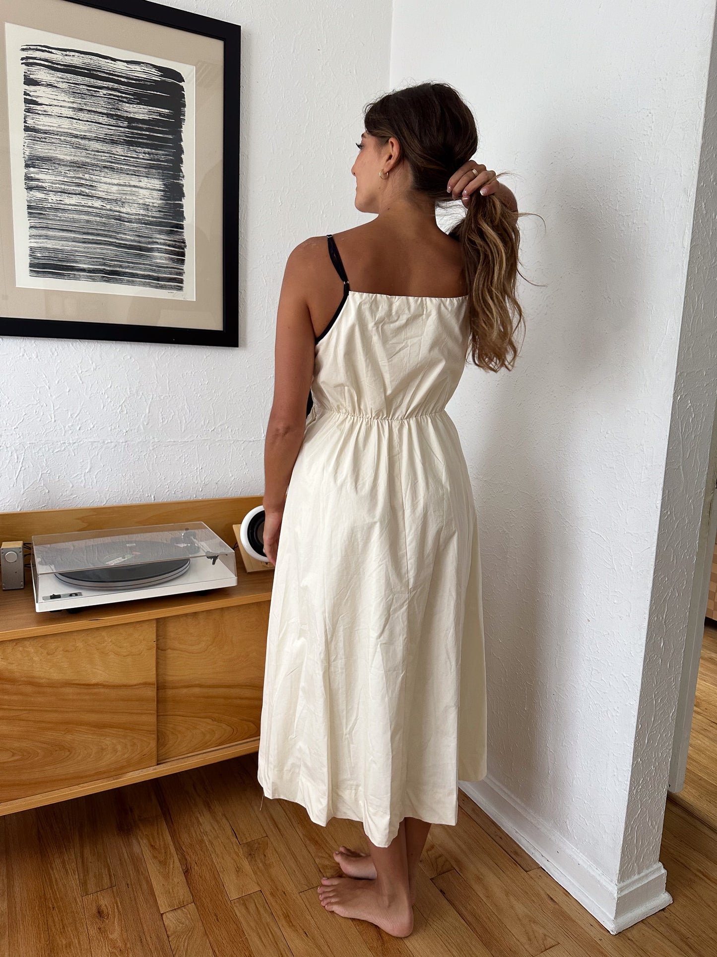 Esther Bow Detail Sleeveless Midi Dress (Cream)