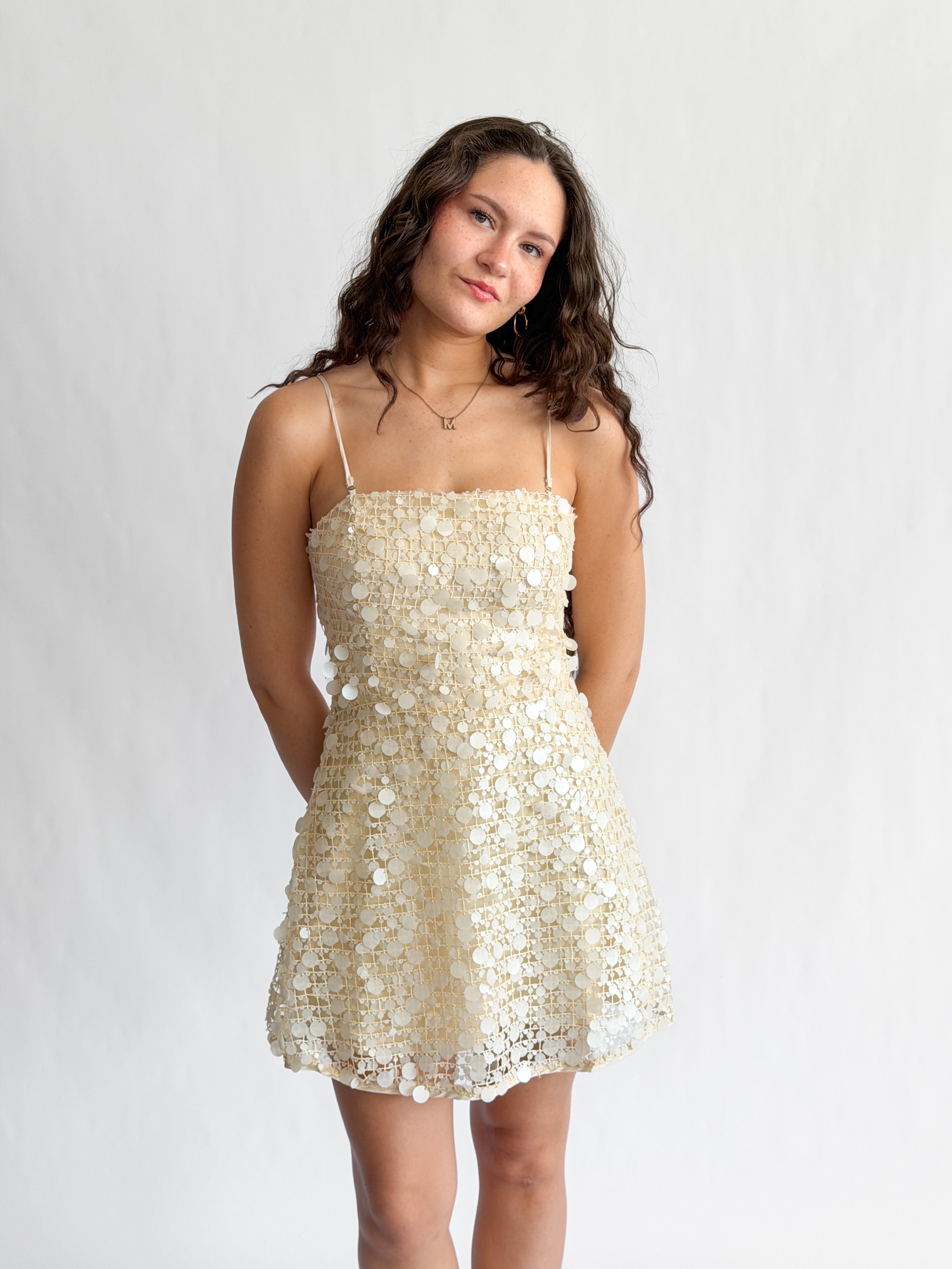 Lucy Paris Luna Cream Sequin Overlay Sleeveless Mini Dress – Momni Boutique