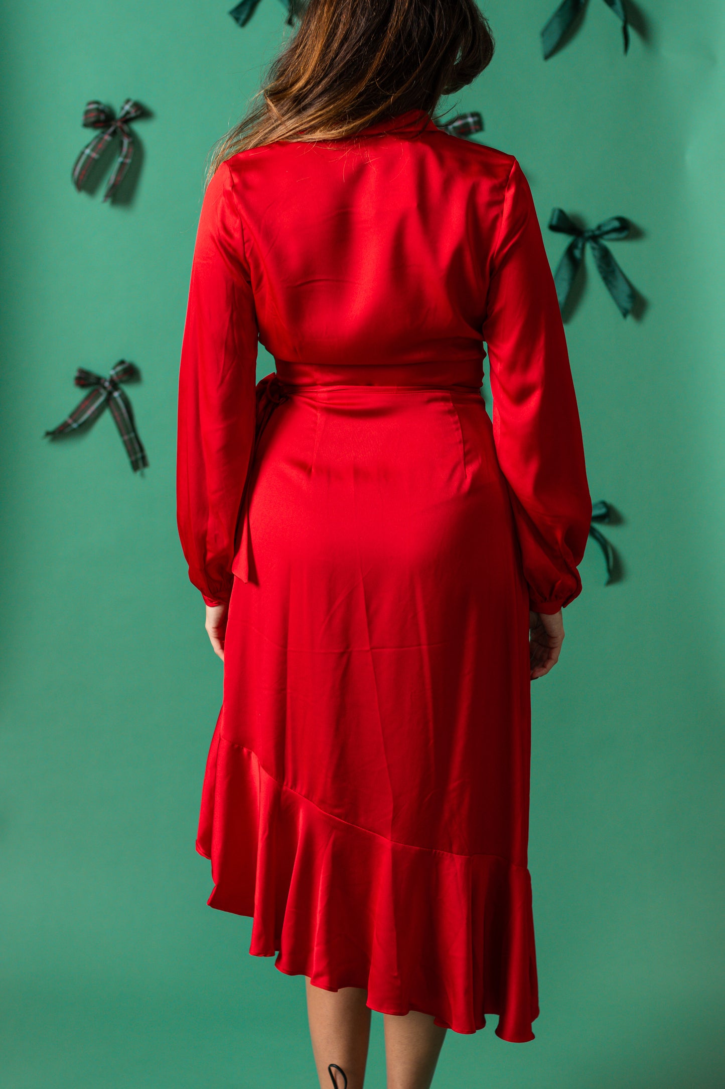 Lucy Paris Arabella Red Ruffle Wrap Midi Dress
