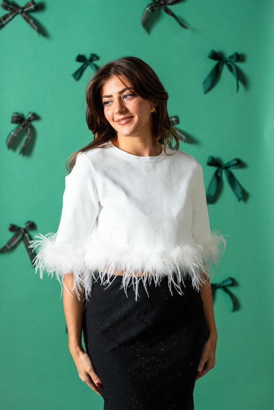 Lucy Paris Sally White Feather Woven Top