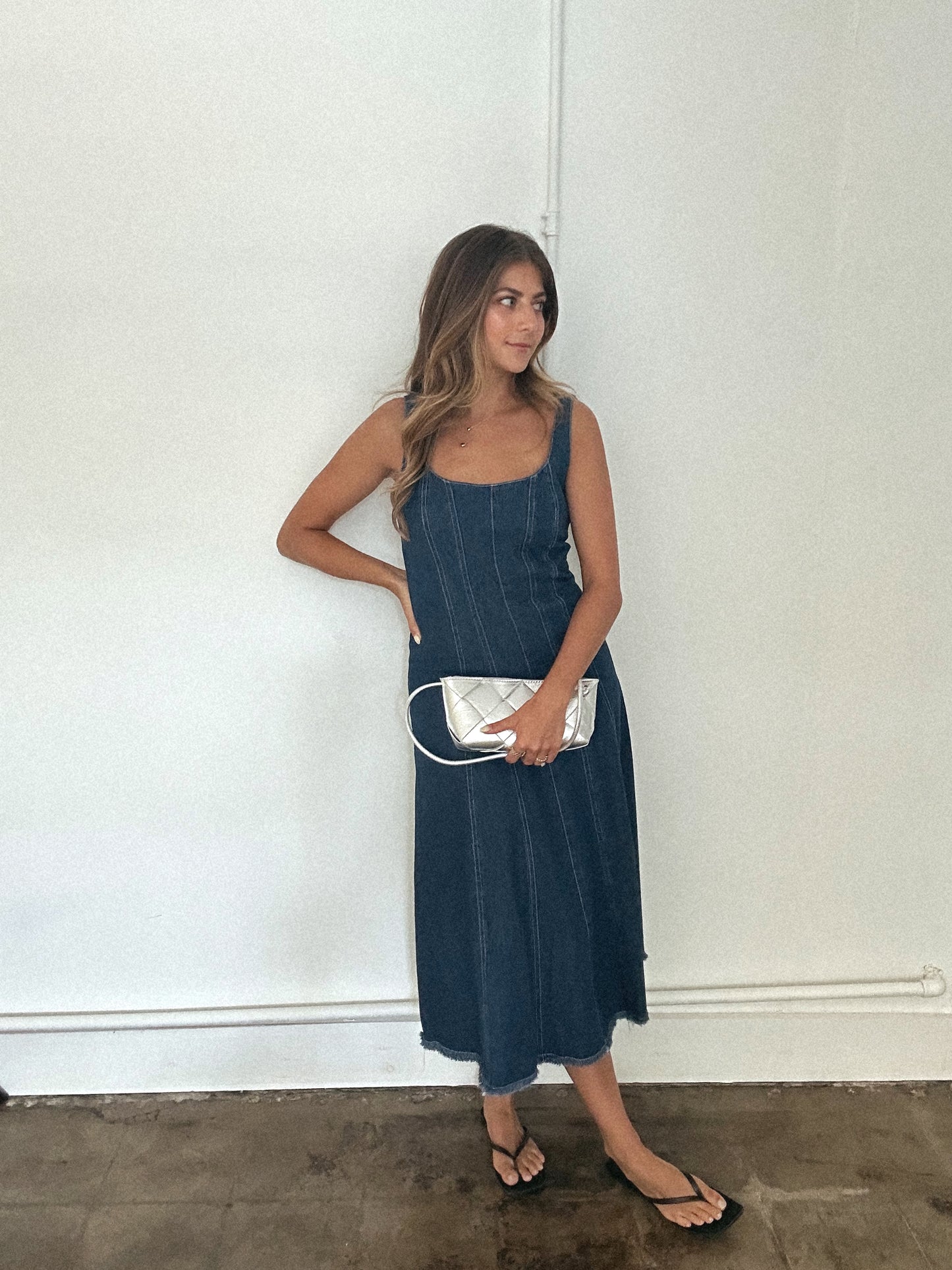 Sofie the Label Yvonne Denim Sleeveless Midi Dress (L)