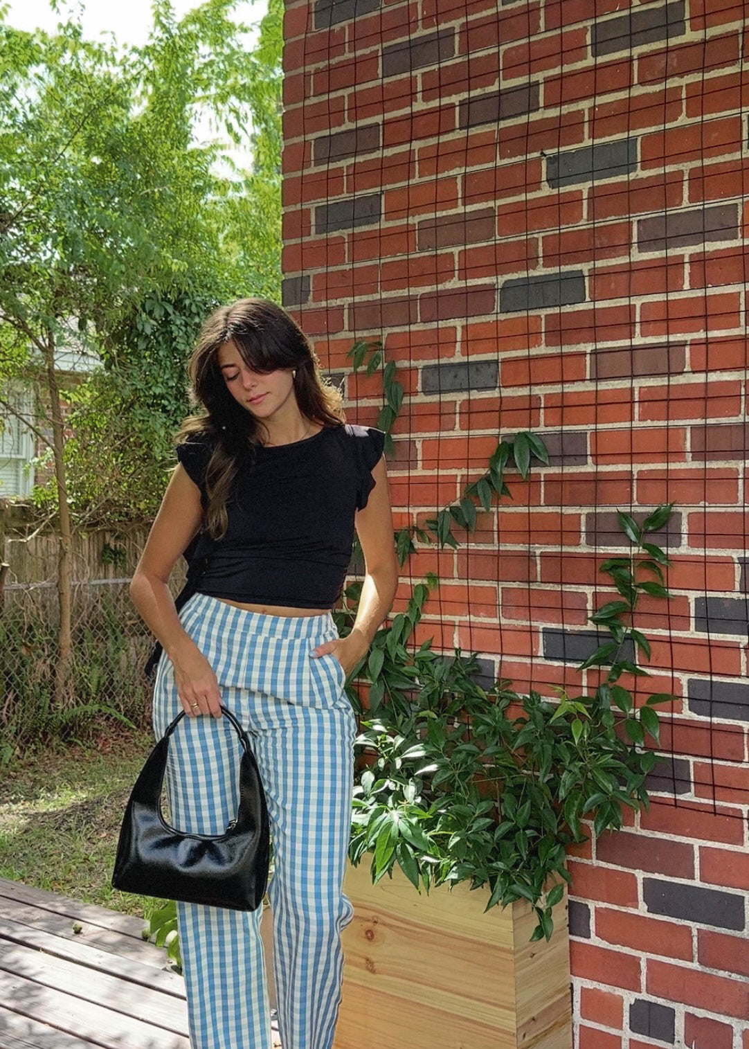 Dana Blue and Cream Gingham Straight Trouser Pants