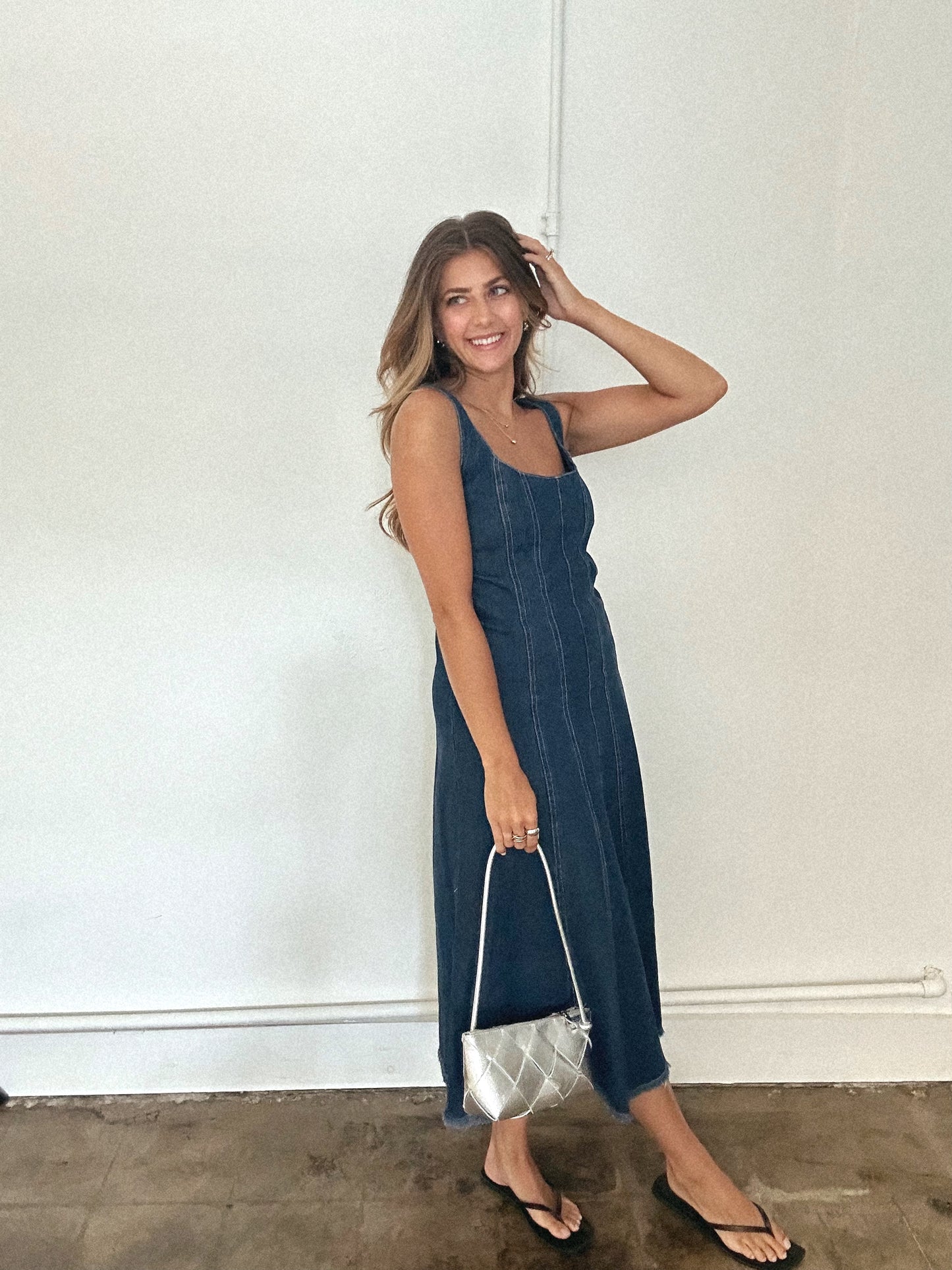 Sofie the Label Yvonne Denim Sleeveless Midi Dress (L)