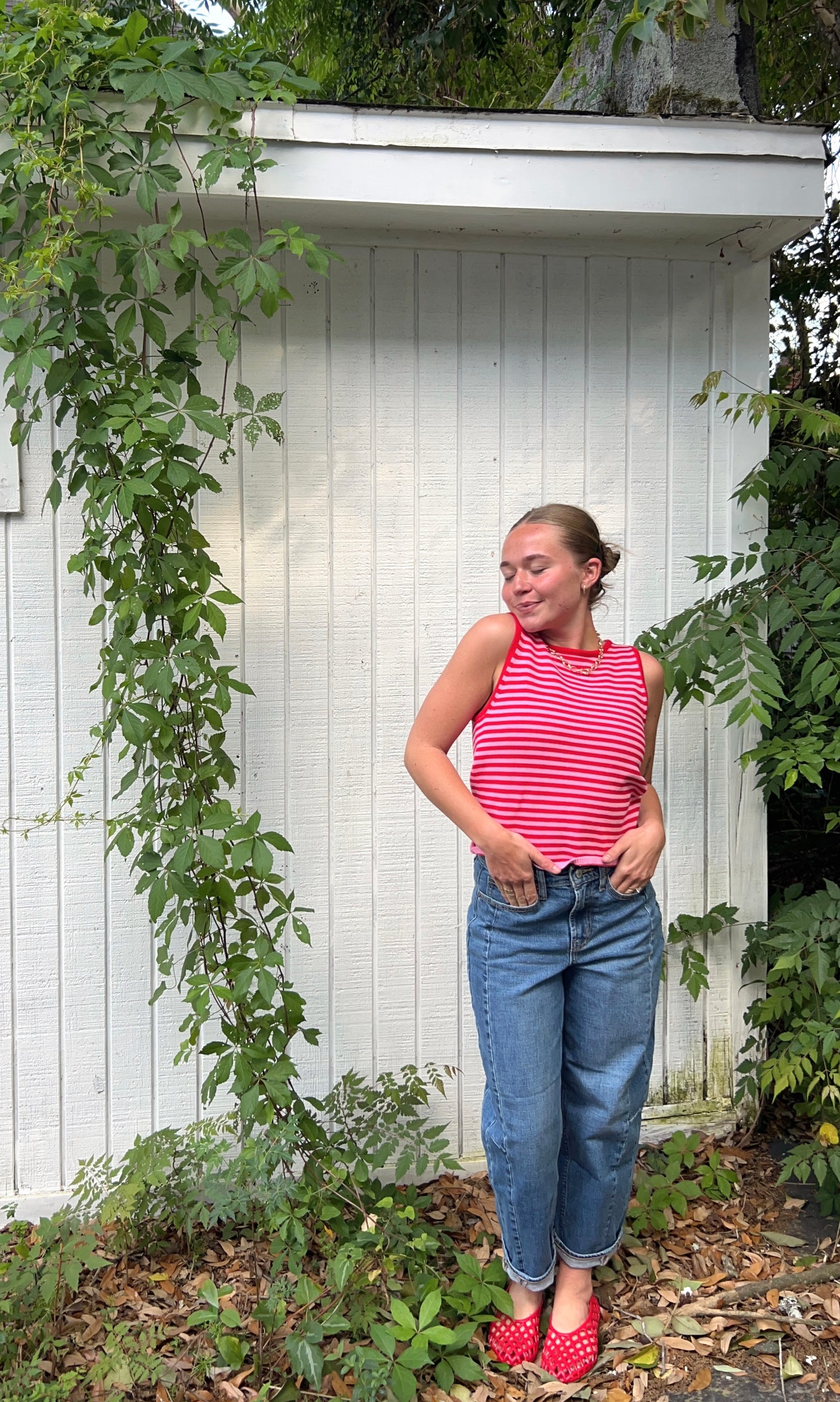 Things Between Ava Pink and Red Striped Knit Vest Top