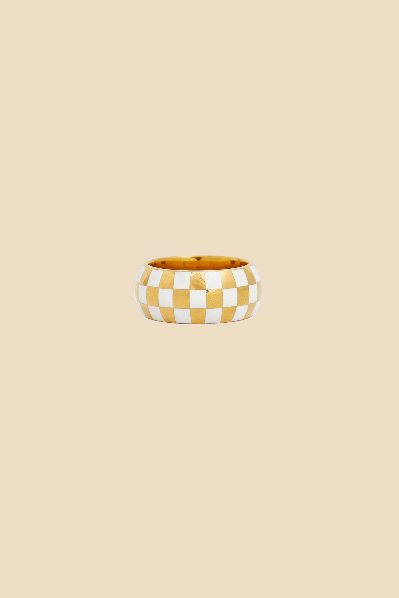Petit Moments Paradis White and Gold Checkered Dome Cigar Ring