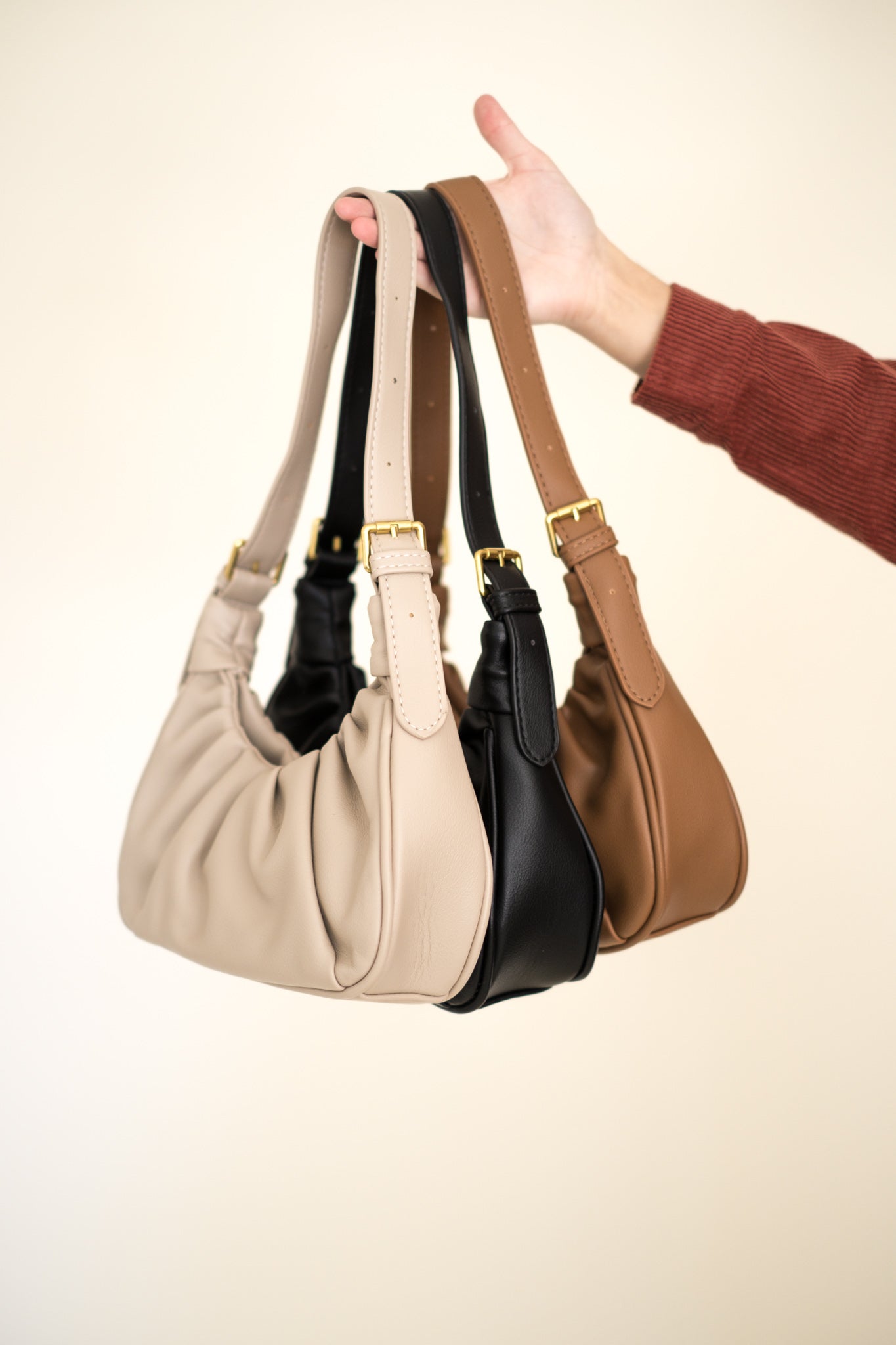Ruched Faux Leather Shoulder Bag (2 Colors) – Momni Boutique