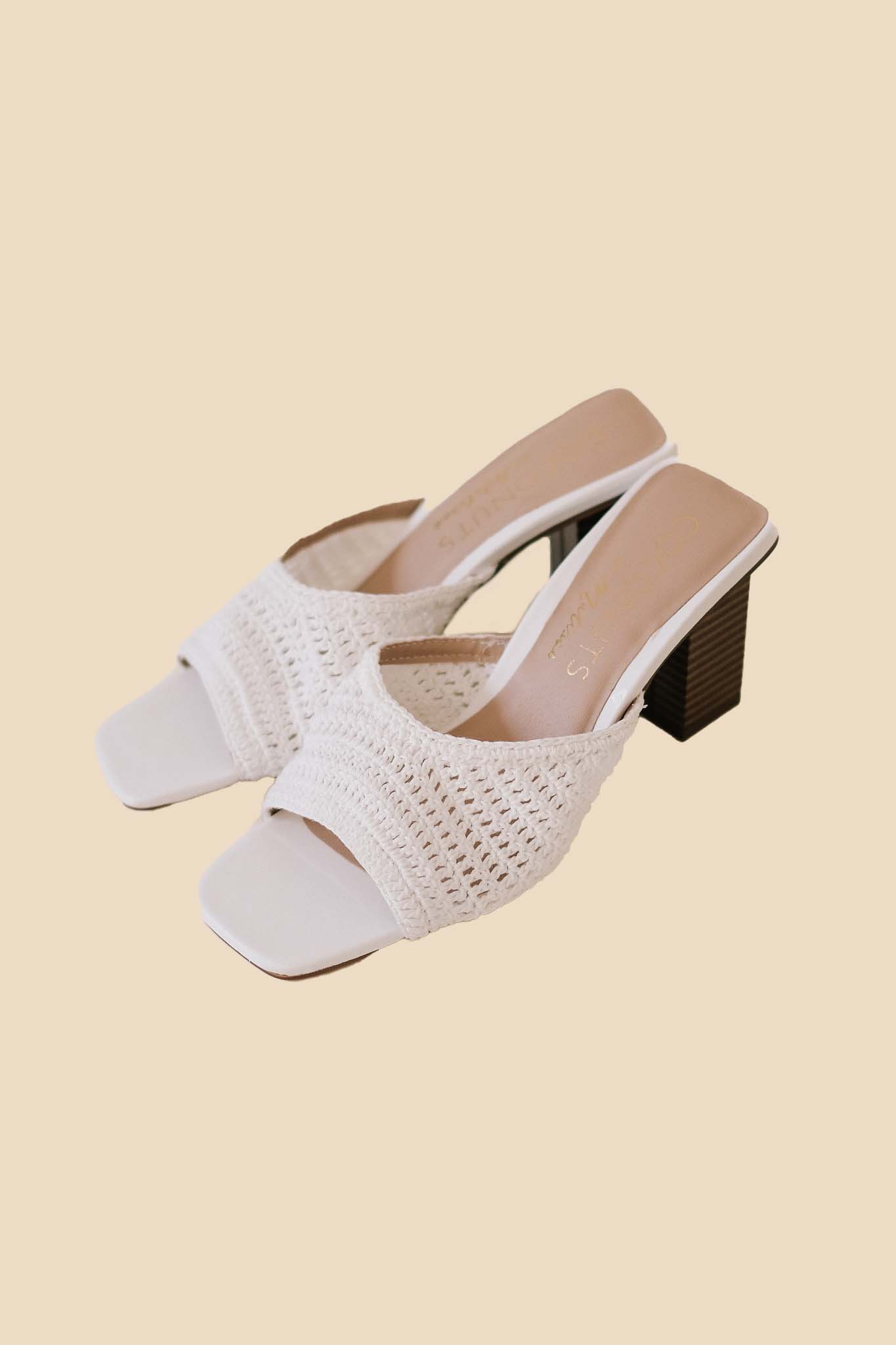 Matisse Layton Ivory Crochet Mule Heels