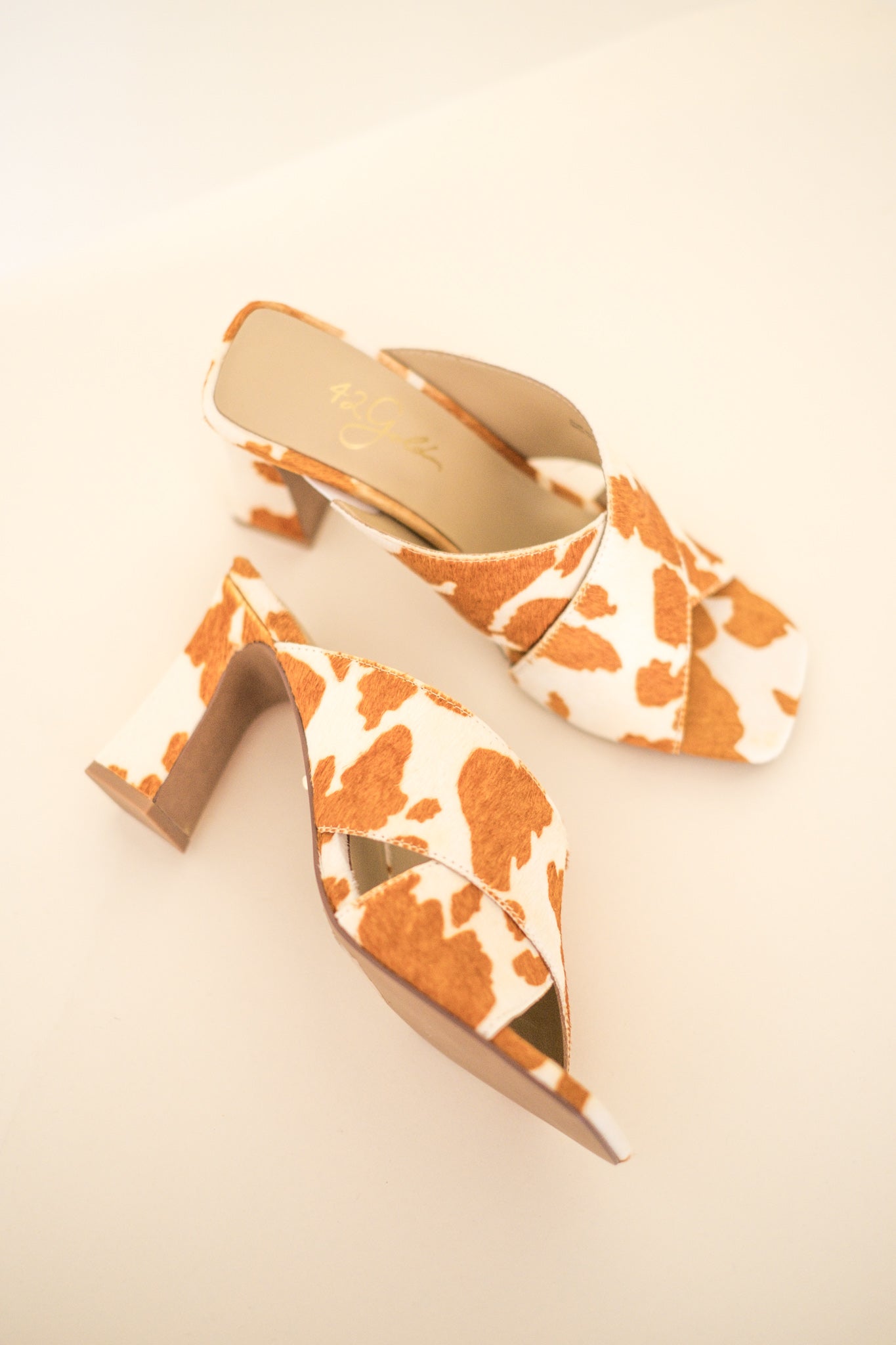 42 Gold Heeled Saldana Cow Print Sandal (Sz.5.5)