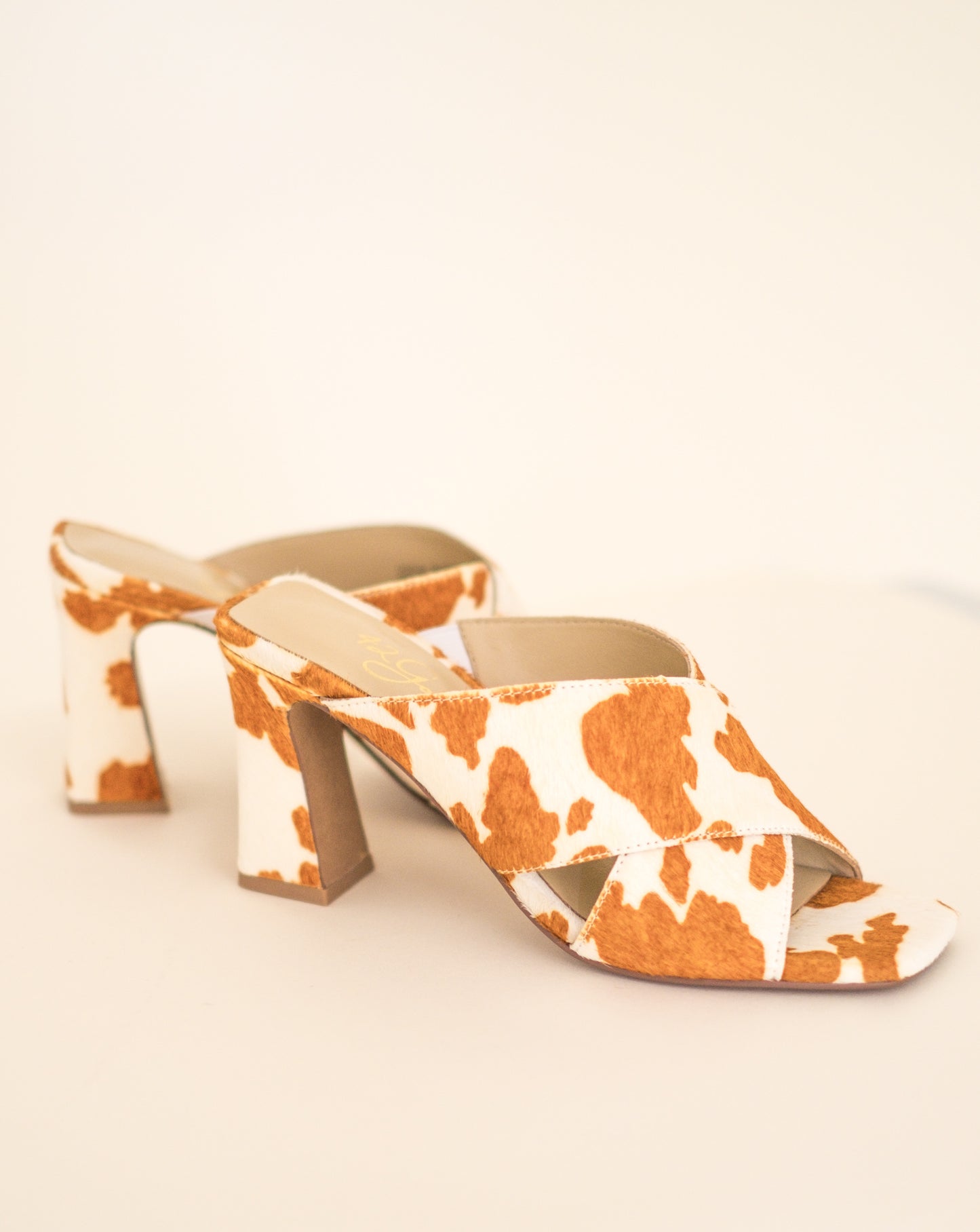 42 Gold Heeled Saldana Cow Print Sandal (Sz.5.5)