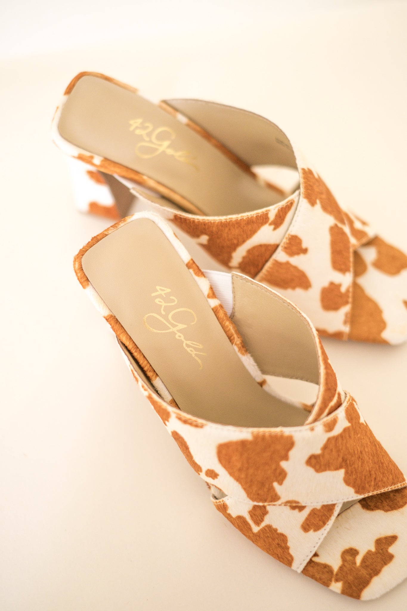 42 Gold Heeled Saldana Cow Print Sandal (Sz.5.5)