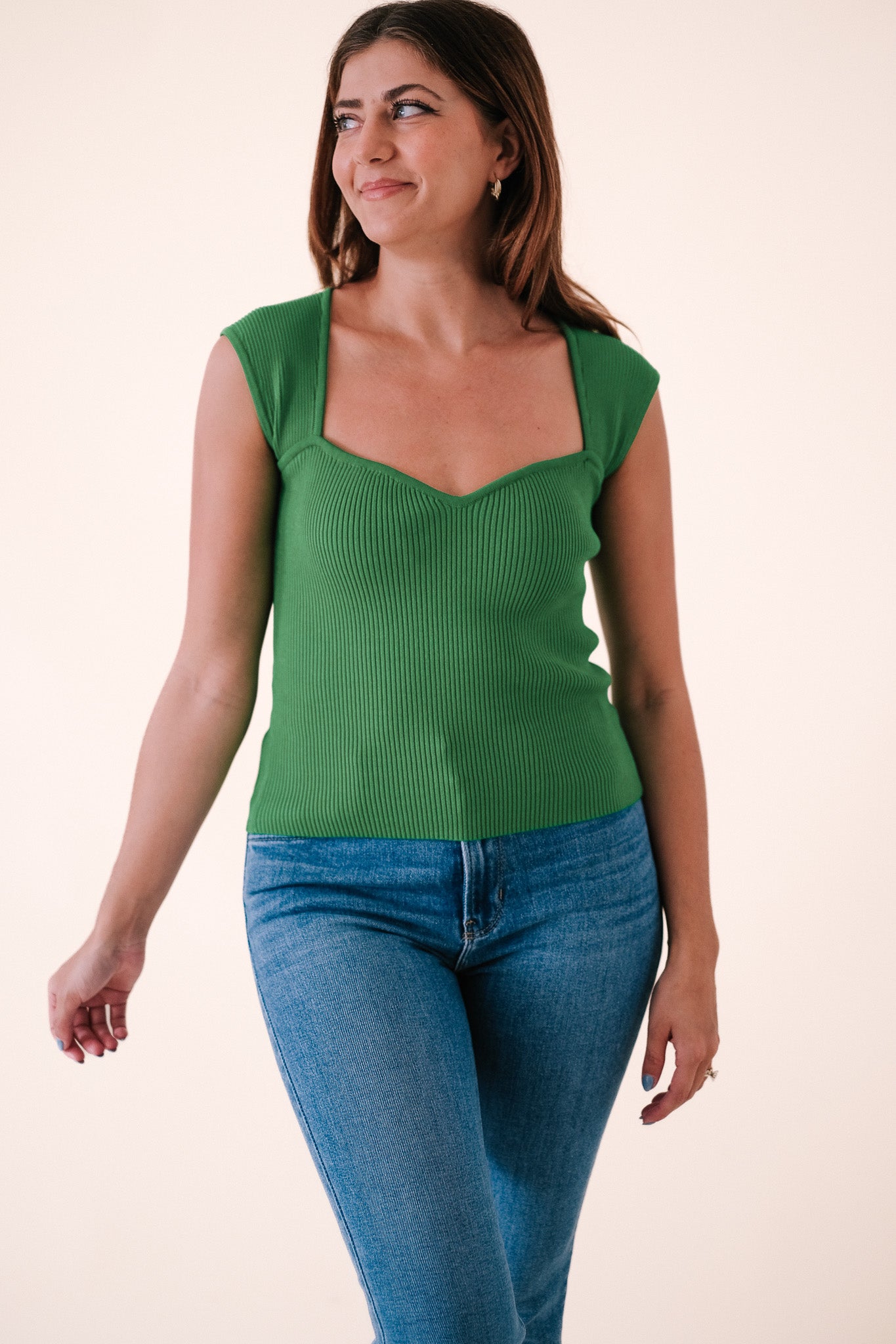 Lucy Paris Cathy Sweetheart Knit Top (Green) S