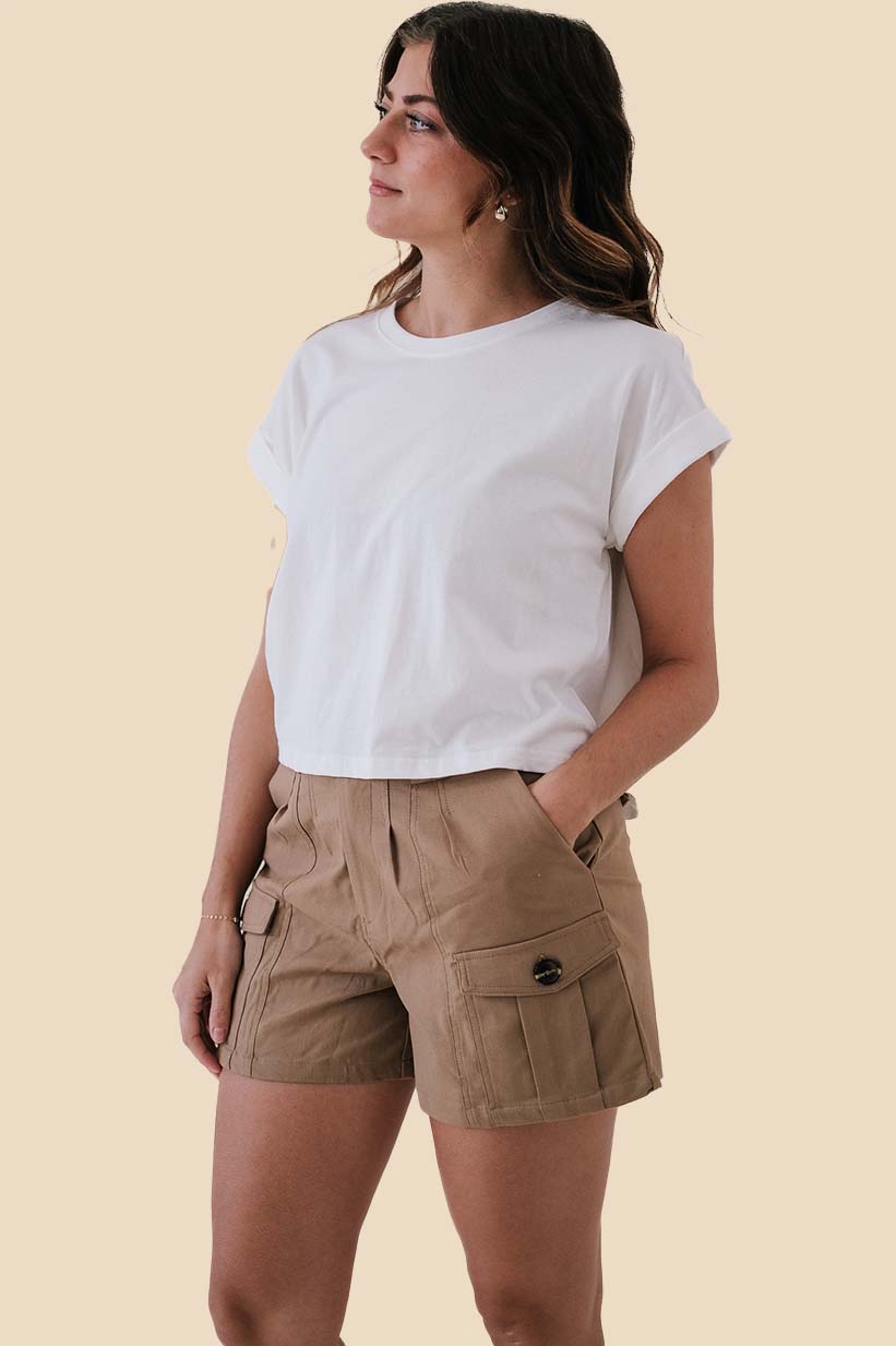 Miou Muse Natalie Khaki Cargo Button Shorts