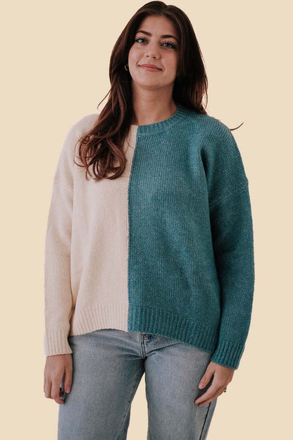 PINCH Poppy Teal Color Block Pullover Sweater
