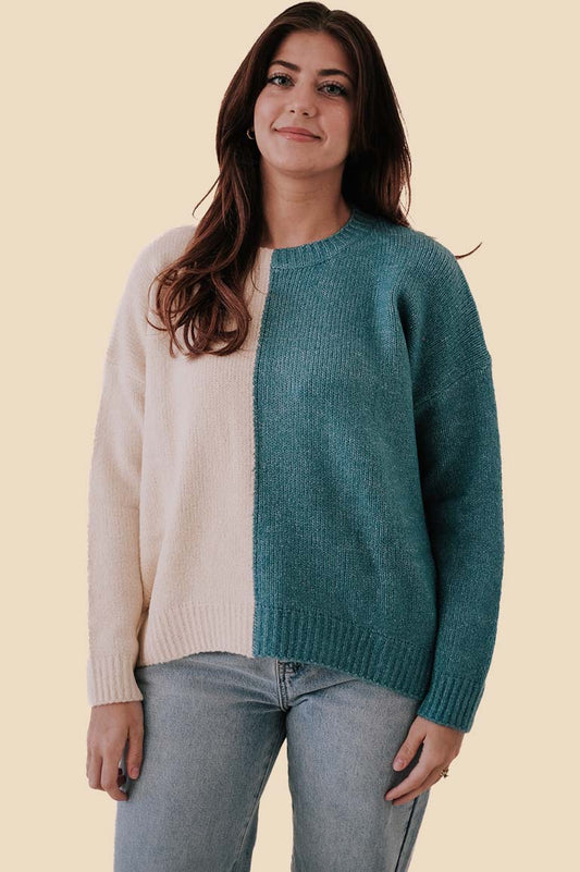PINCH Poppy Teal Color Block Pullover Sweater (S)