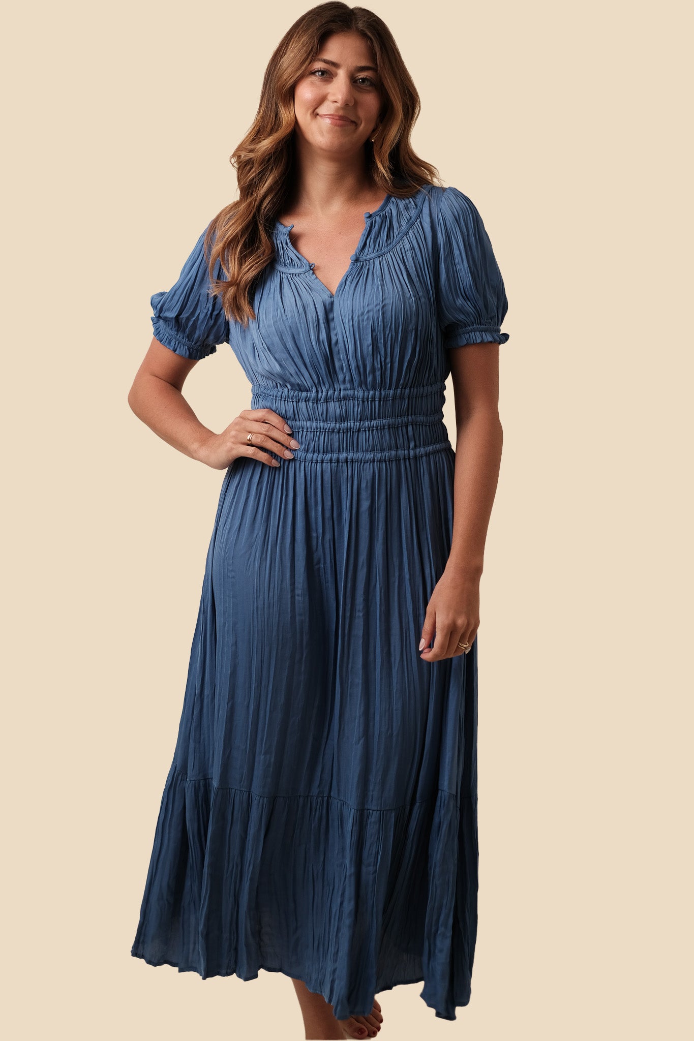 Current Air Brooklyn Pleated Midi Dress (Blue)