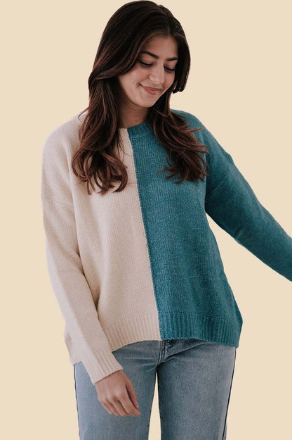 PINCH Poppy Teal Color Block Pullover Sweater