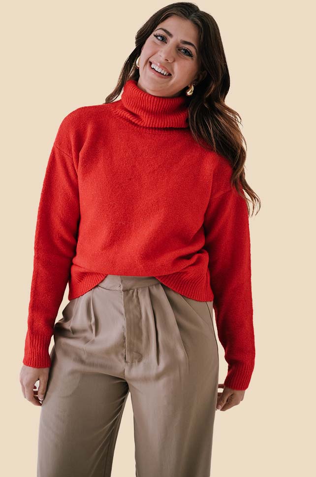 Molly Bracken Waverly Knit Turtleneck Relaxed Sweater (Red)