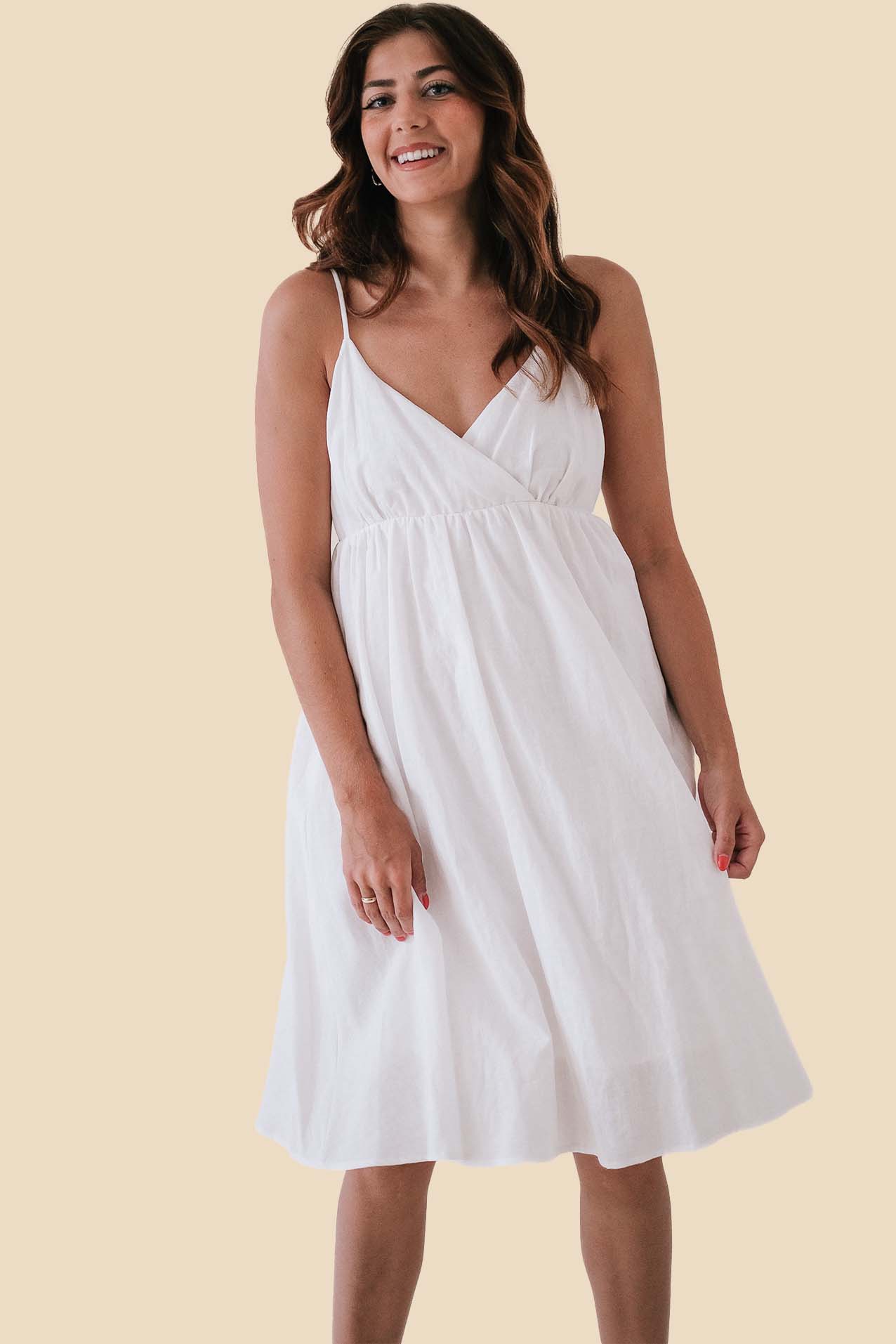 FRNCH Sissi Linen Sleeveless Babydoll Mini Dress (White)