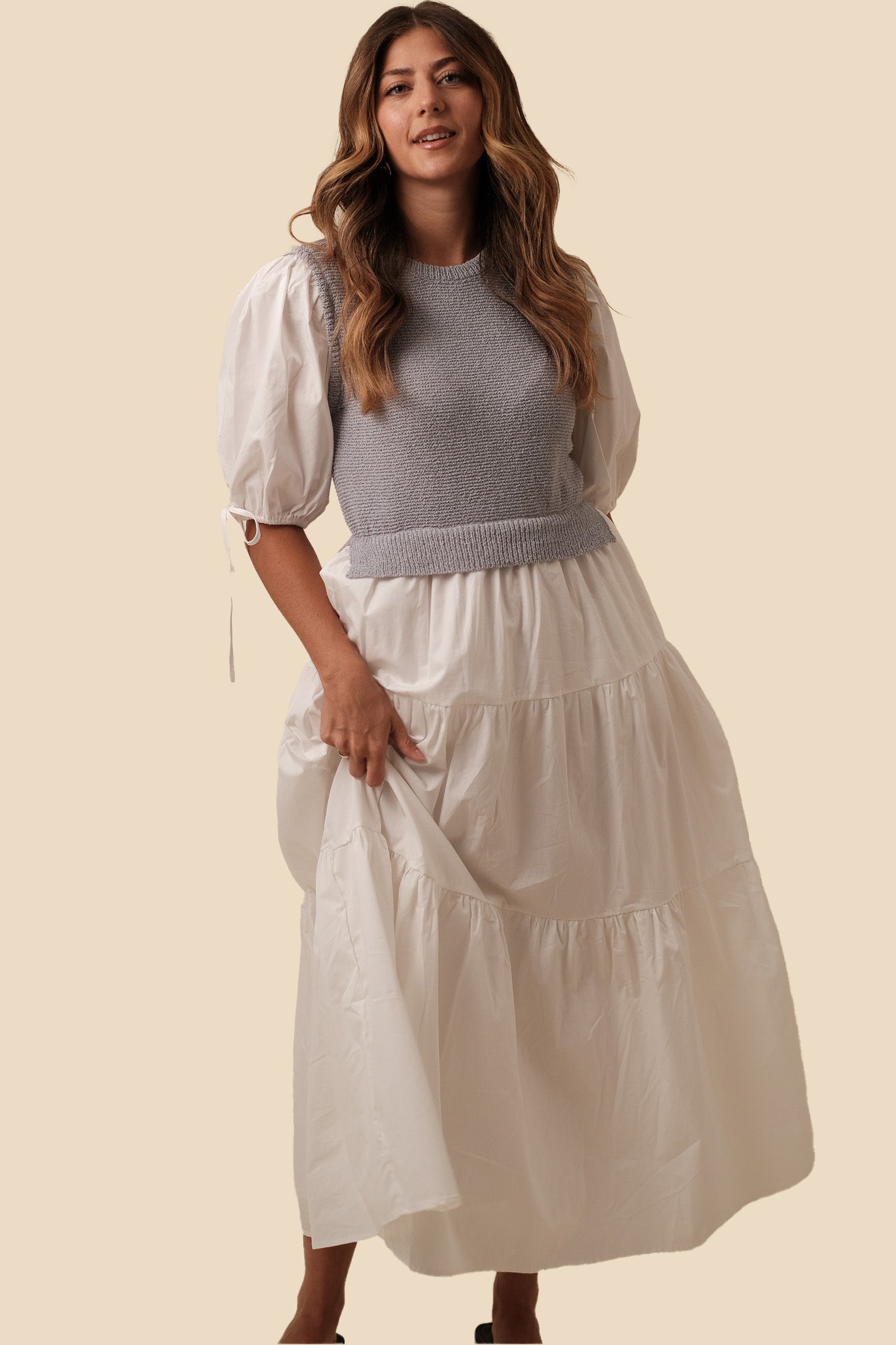 Sofie the Label Valencia Mixed Knit Tiered Maxi Dress
